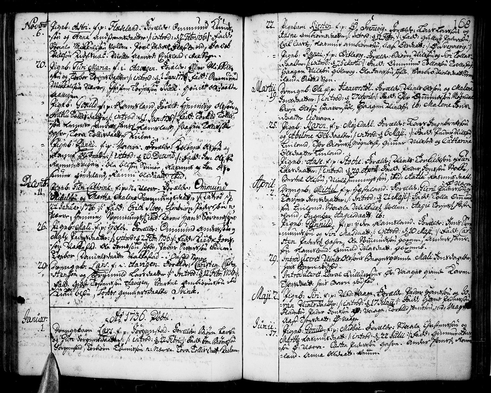 Sør-Audnedal sokneprestkontor, SAK/1111-0039/F/Fa/Fab/L0001: Parish register (official) no. A 1 /2, 1726-1769, p. 168