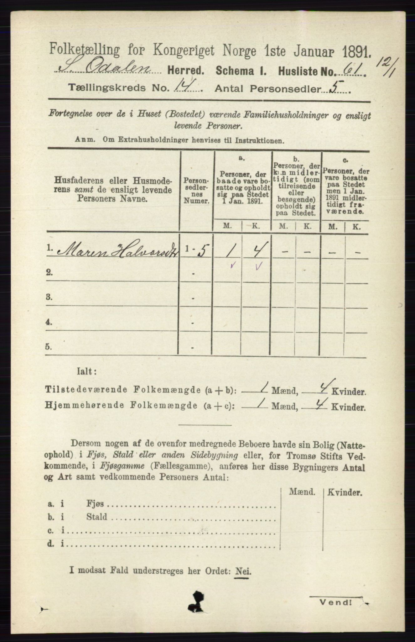 RA, 1891 census for 0419 Sør-Odal, 1891, p. 5978