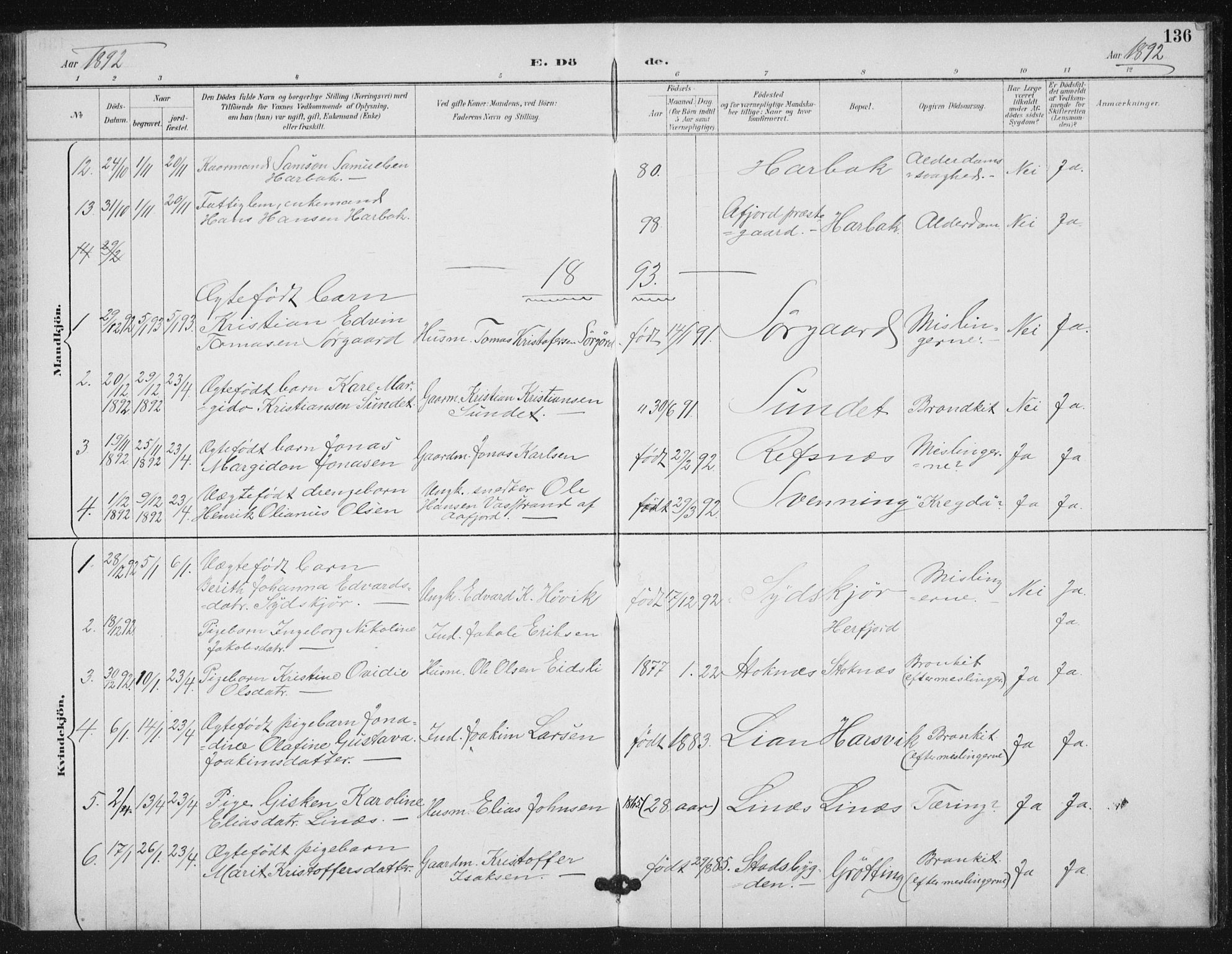 Ministerialprotokoller, klokkerbøker og fødselsregistre - Sør-Trøndelag, SAT/A-1456/656/L0698: Parish register (copy) no. 656C04, 1890-1904, p. 136