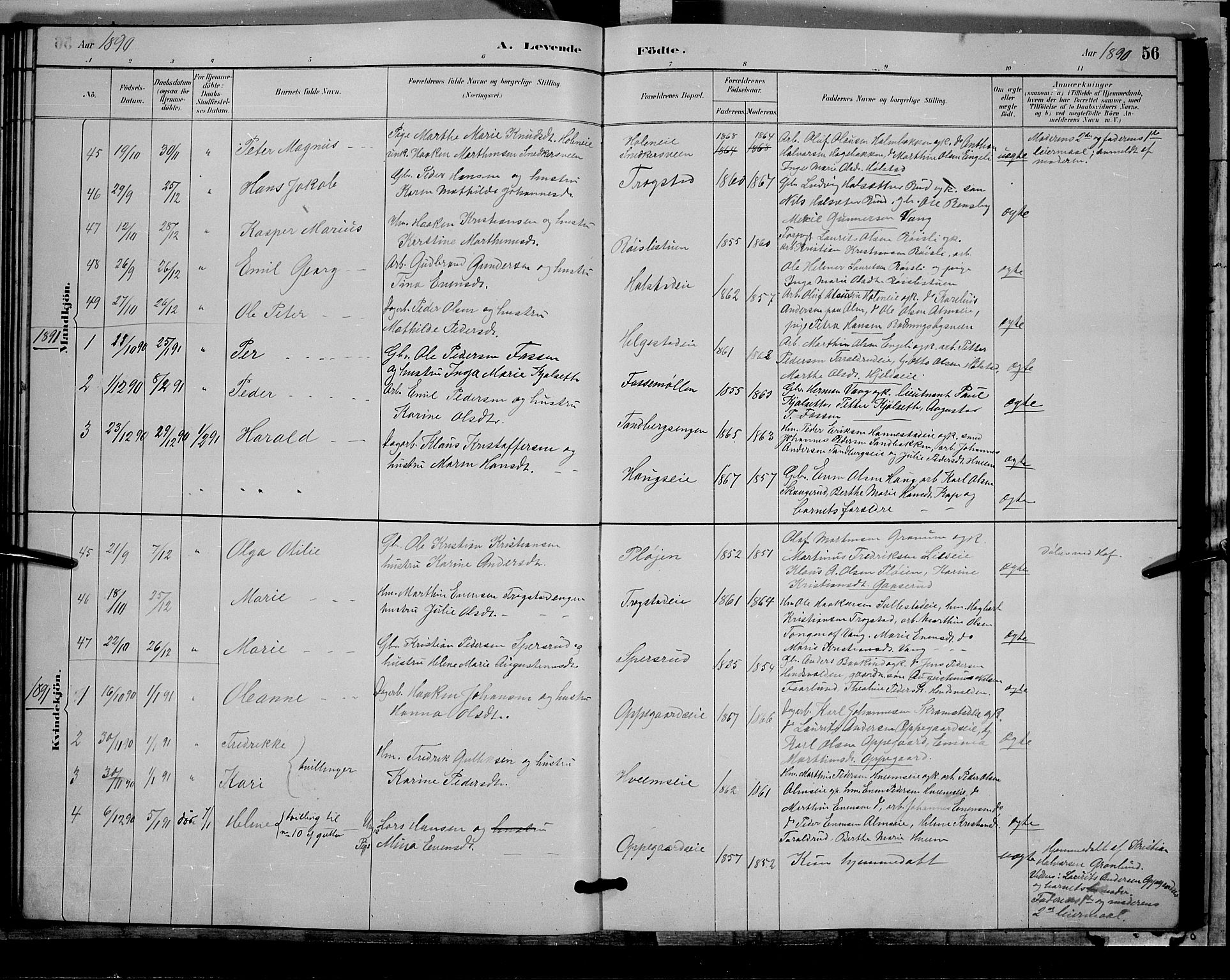 Østre Toten prestekontor, AV/SAH-PREST-104/H/Ha/Hab/L0005: Parish register (copy) no. 5, 1884-1893, p. 56