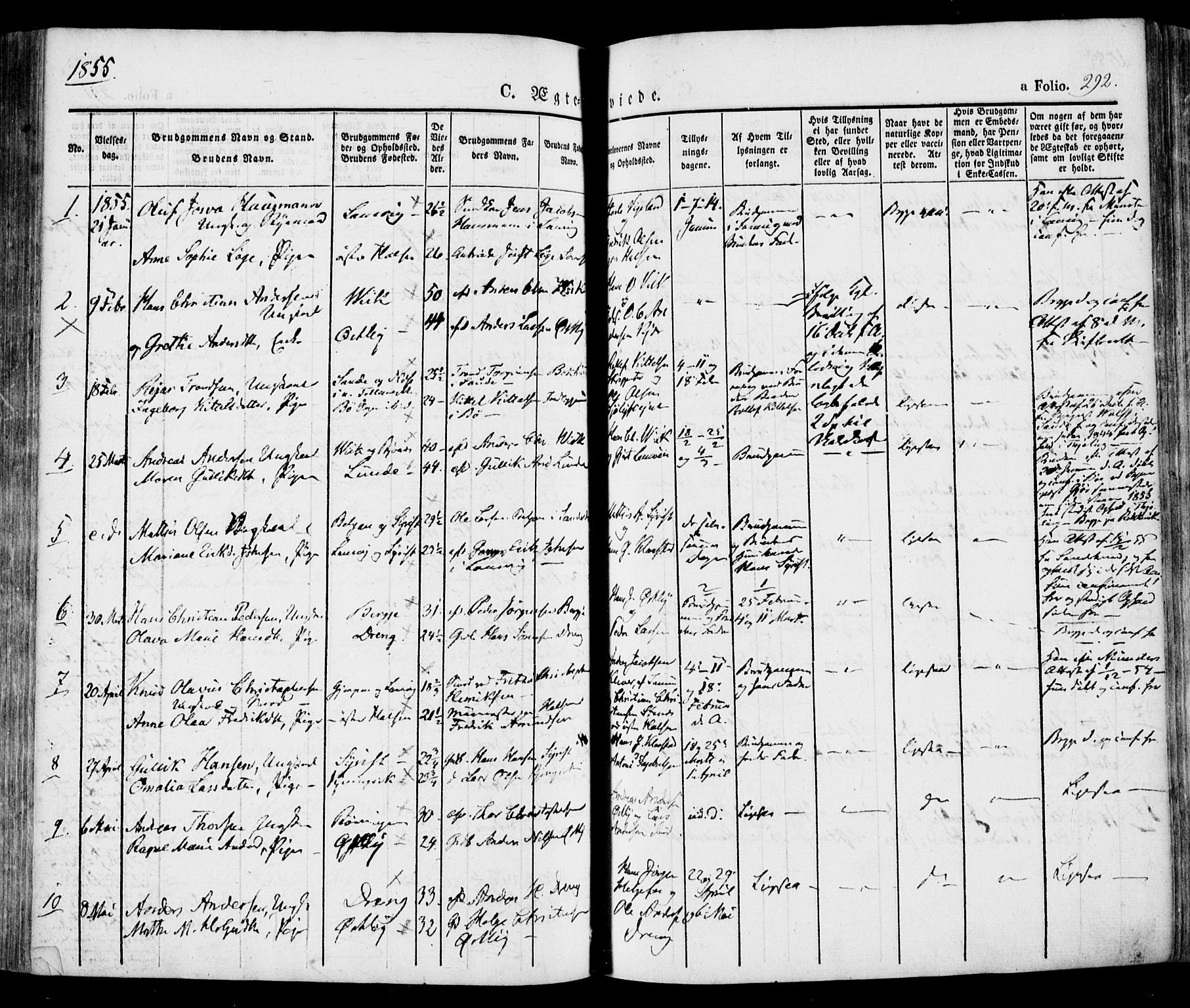 Tjølling kirkebøker, SAKO/A-60/F/Fa/L0006: Parish register (official) no. 6, 1835-1859, p. 292