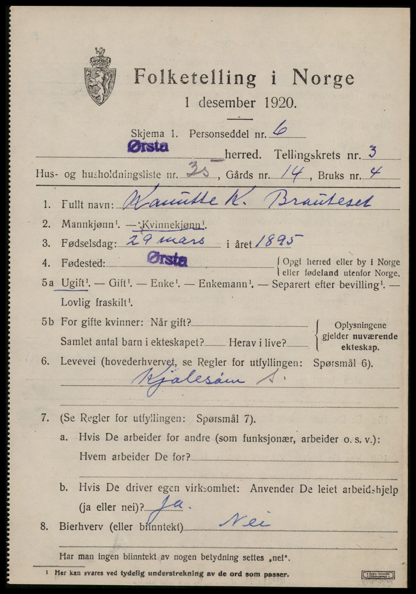 SAT, 1920 census for Ørsta, 1920, p. 3076