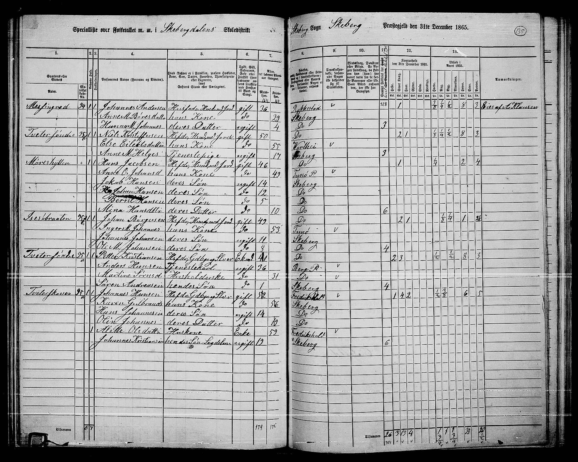 RA, 1865 census for Skjeberg, 1865, p. 126