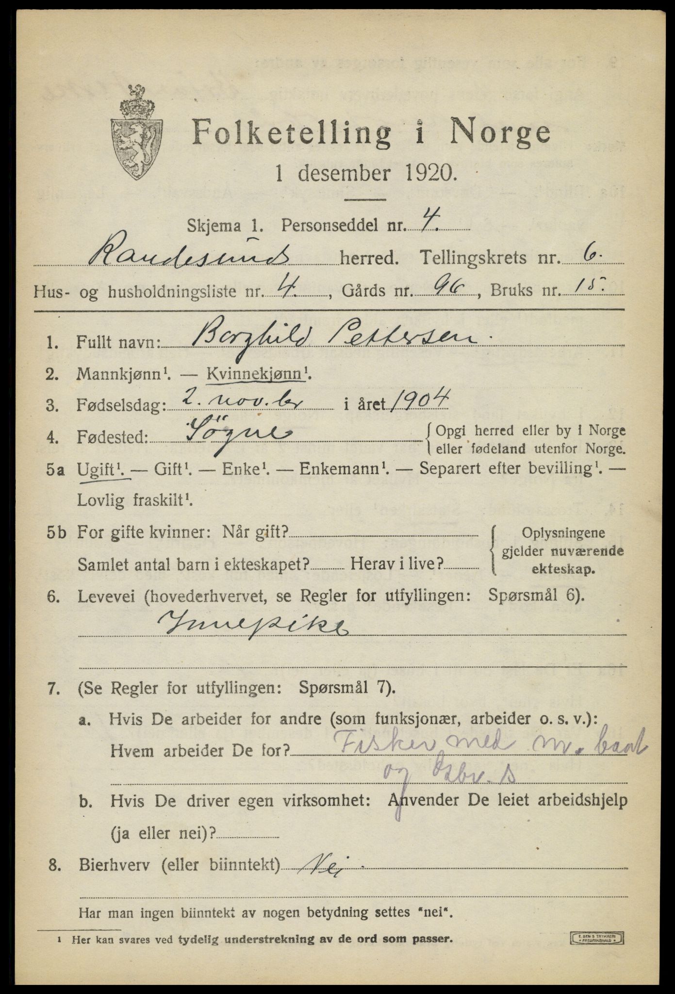 SAK, 1920 census for Randesund, 1920, p. 2776