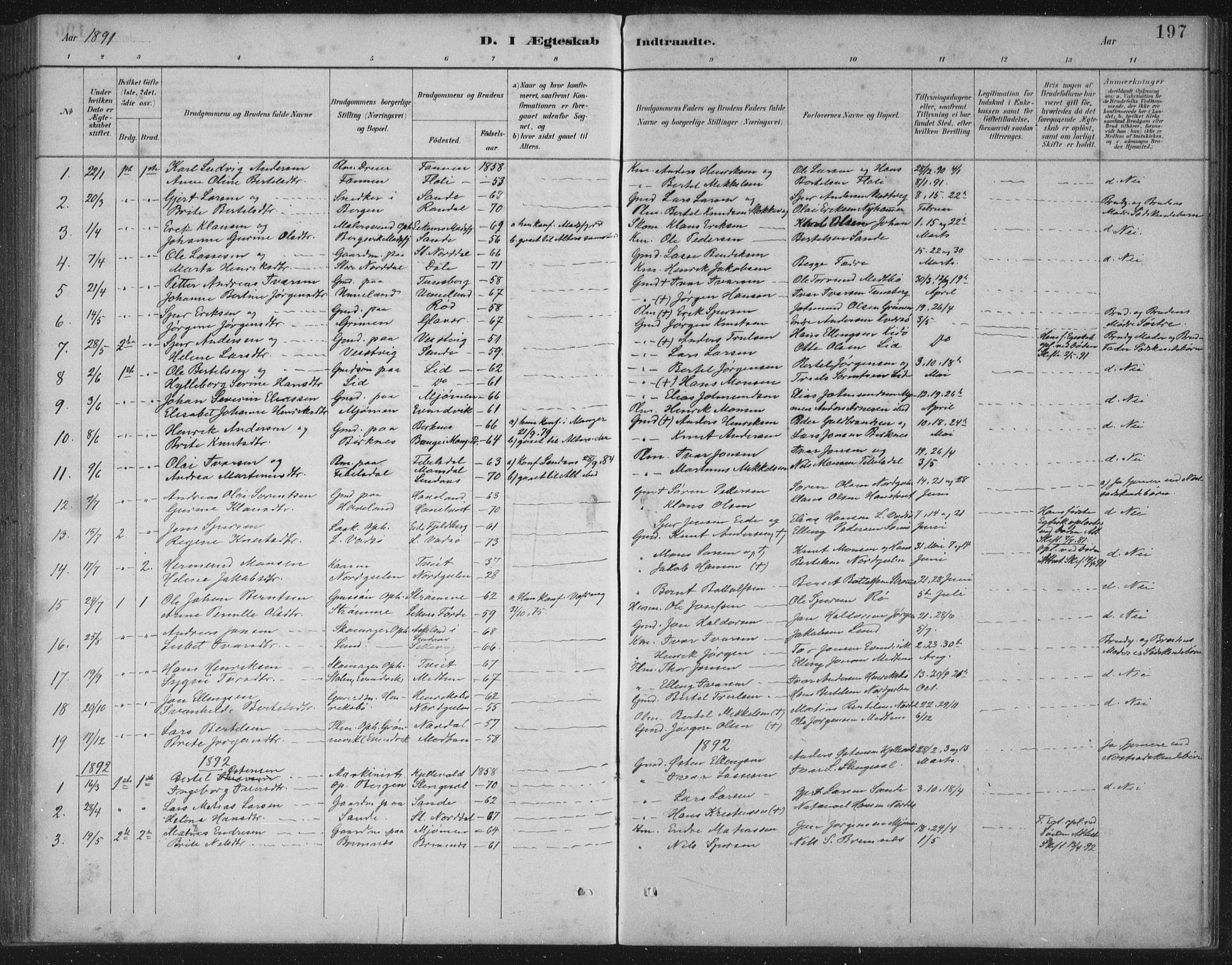 Gulen sokneprestembete, AV/SAB-A-80201/H/Hab/Habb/L0003: Parish register (copy) no. B 3, 1884-1907, p. 197