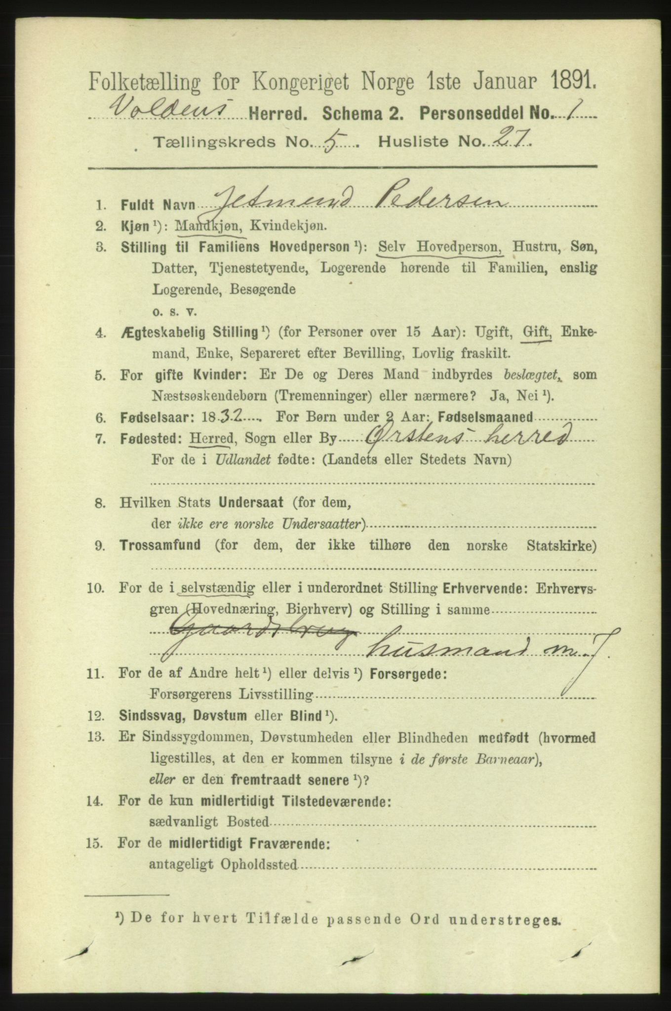 RA, 1891 census for 1519 Volda, 1891, p. 2468