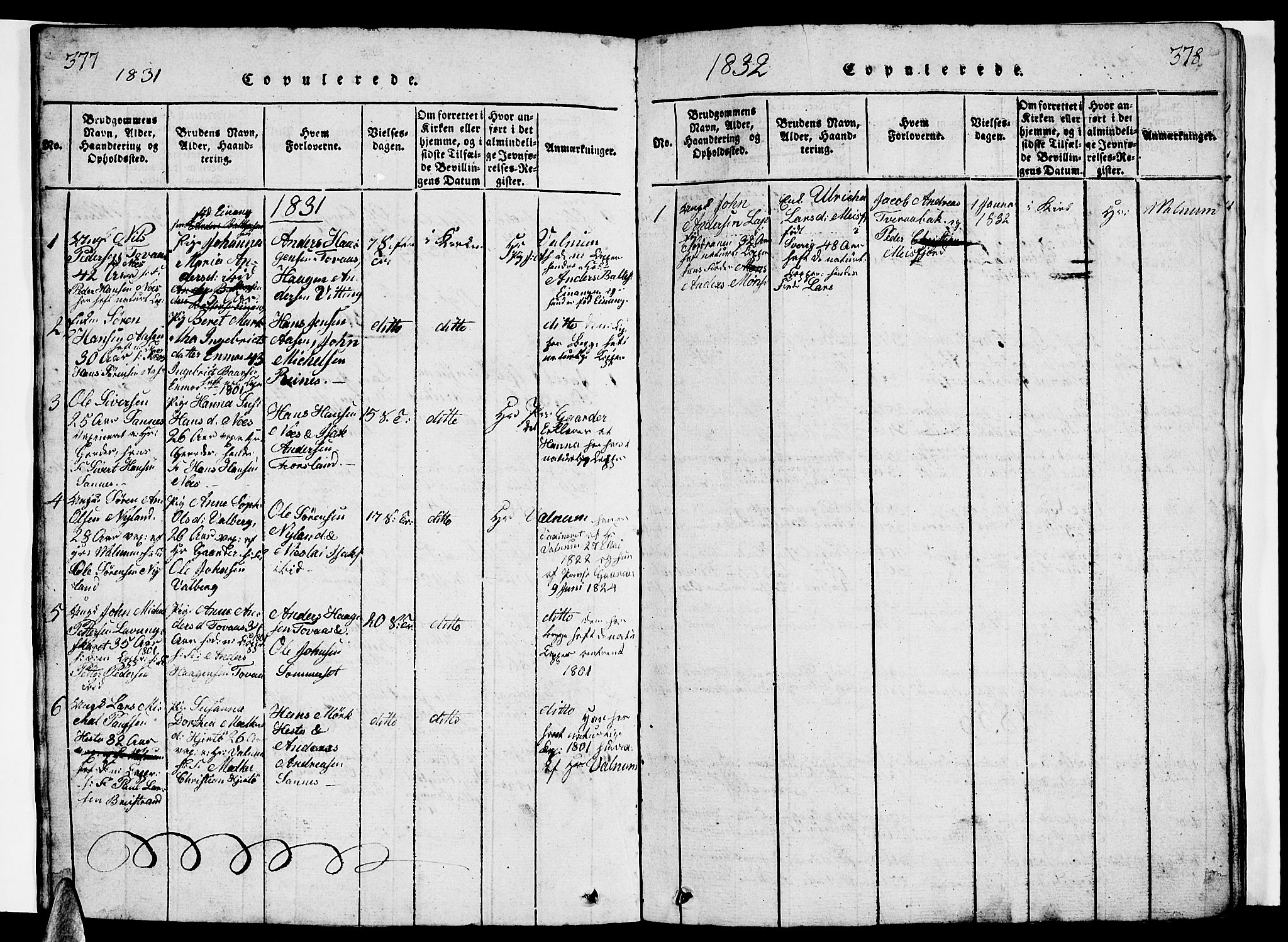 Ministerialprotokoller, klokkerbøker og fødselsregistre - Nordland, AV/SAT-A-1459/831/L0474: Parish register (copy) no. 831C01, 1820-1850, p. 377-378