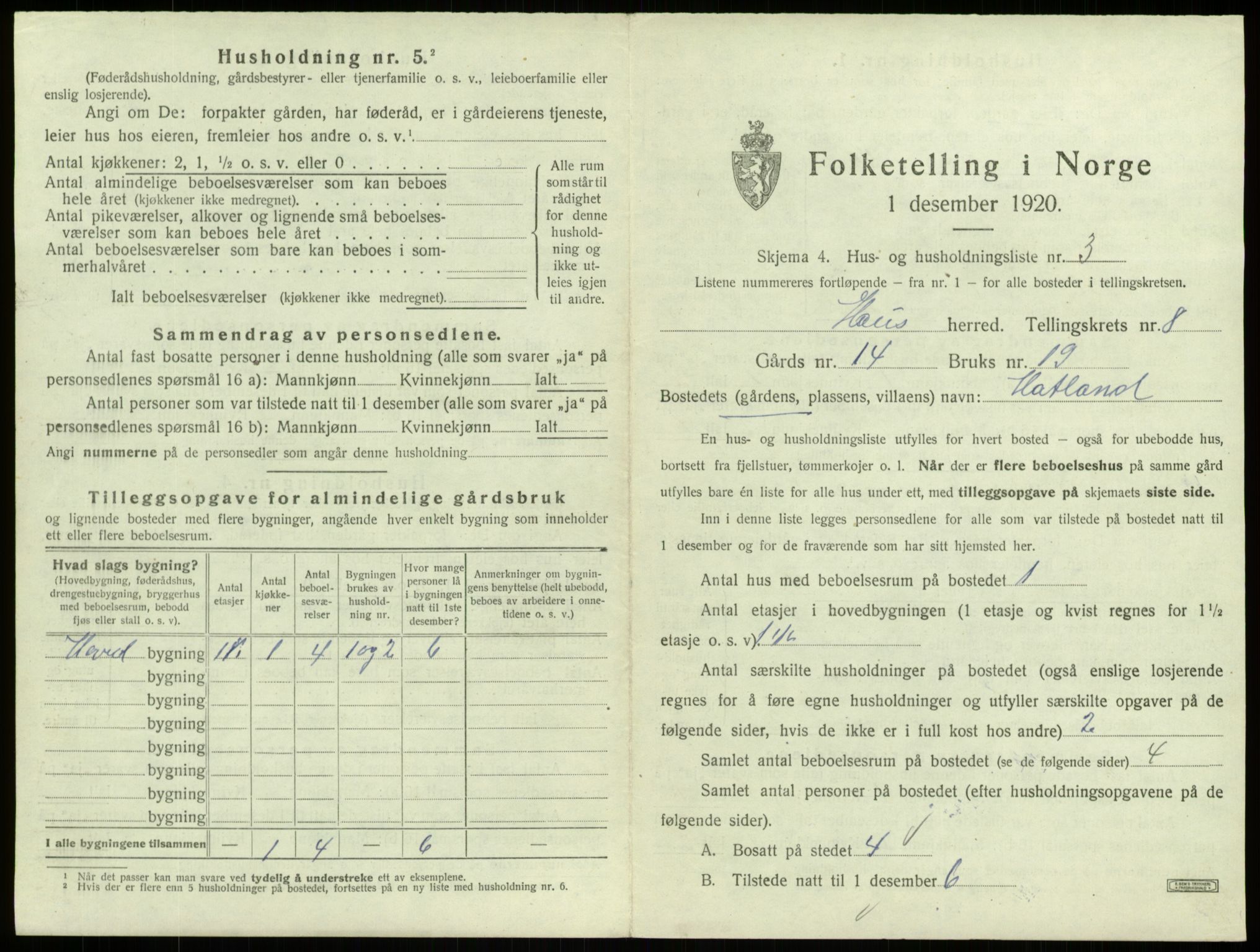 SAB, 1920 census for Haus, 1920, p. 504