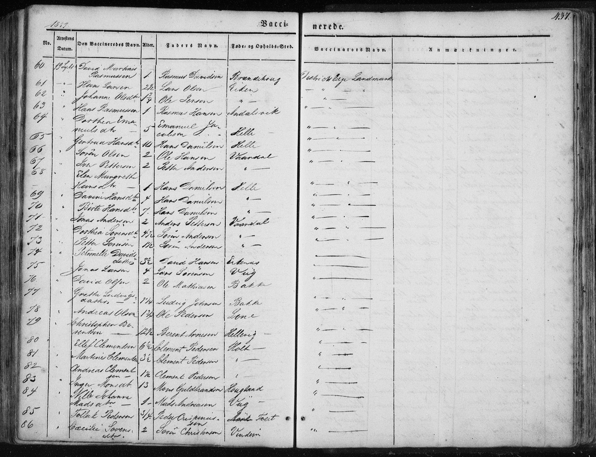 Fjaler sokneprestembete, AV/SAB-A-79801/H/Haa/Haaa/L0006: Parish register (official) no. A 6, 1835-1884, p. 437