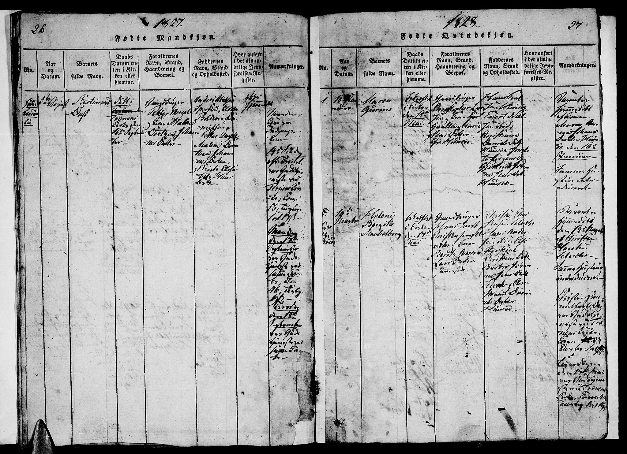 Ministerialprotokoller, klokkerbøker og fødselsregistre - Nordland, SAT/A-1459/840/L0581: Parish register (copy) no. 840C01, 1820-1873, p. 26-27