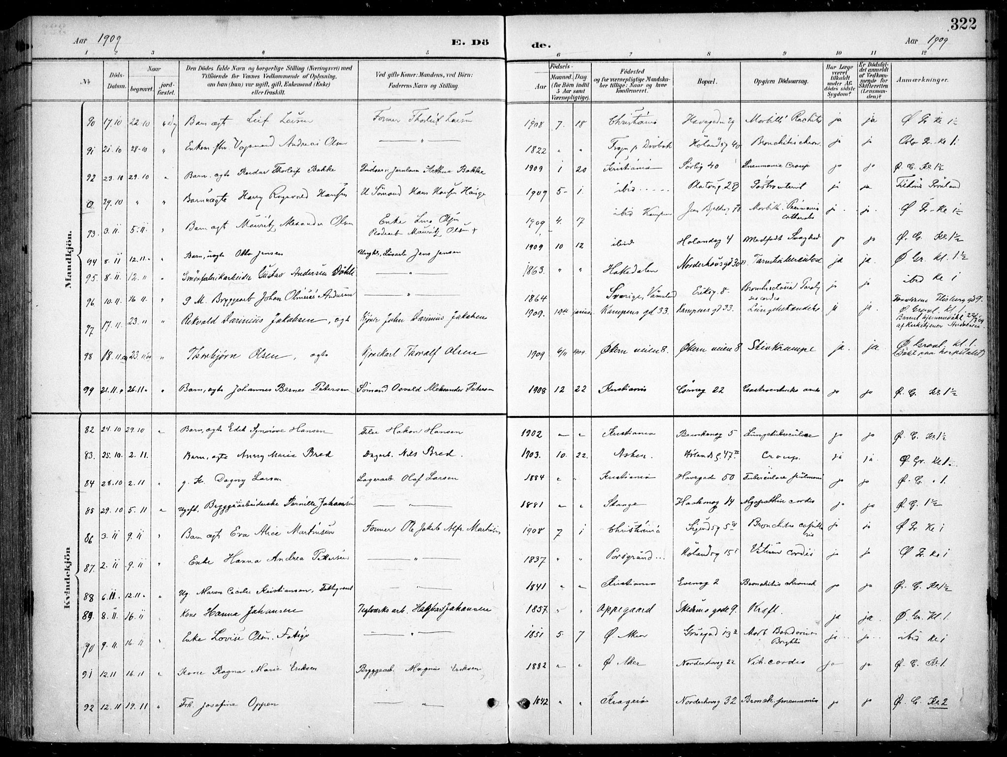 Kampen prestekontor Kirkebøker, SAO/A-10853/F/Fa/L0009: Parish register (official) no. I 9, 1899-1911, p. 322