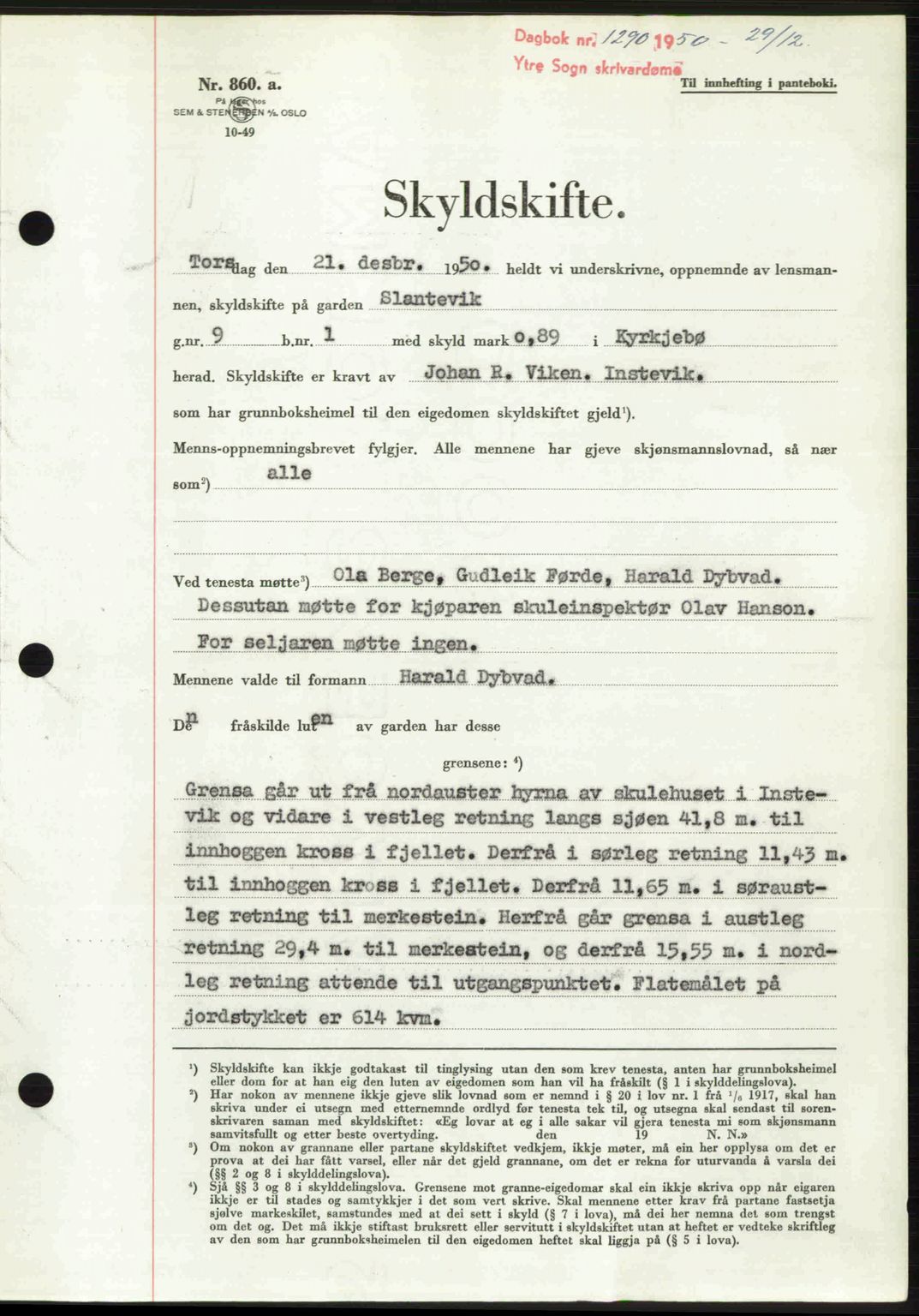 Ytre Sogn tingrett, SAB/A-2601/1/G/Gbb/L0009: Mortgage book no. A6 - A7 (B4), 1950-1950, Diary no: : 1290/1950