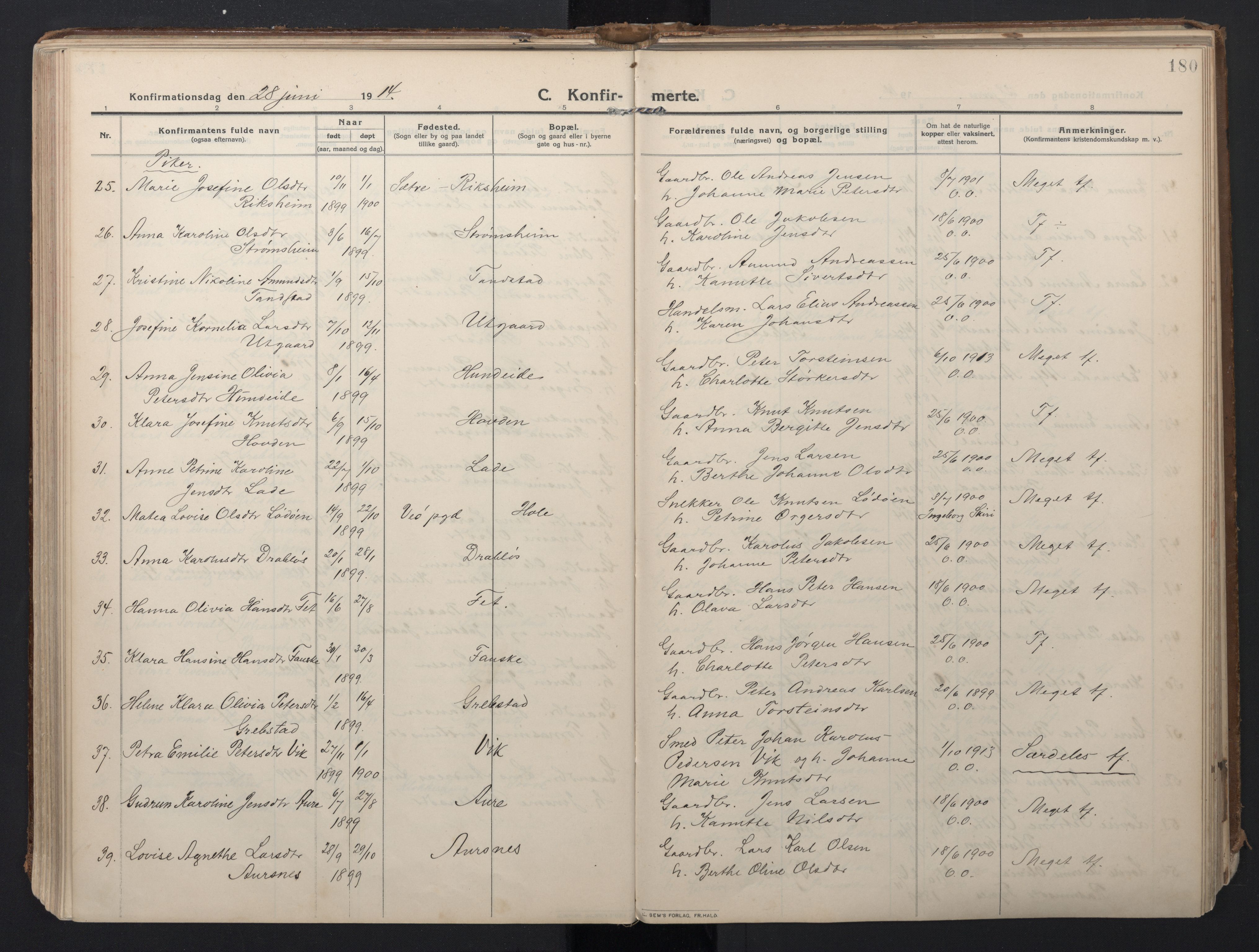 Ministerialprotokoller, klokkerbøker og fødselsregistre - Møre og Romsdal, AV/SAT-A-1454/523/L0337: Parish register (official) no. 523A04, 1911-1929, p. 180