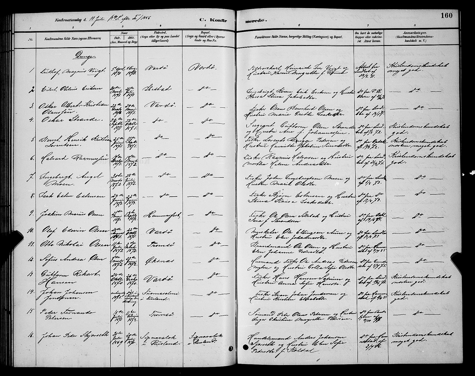 Vardø sokneprestkontor, SATØ/S-1332/H/Hb/L0005klokker: Parish register (copy) no. 5, 1887-1892, p. 160