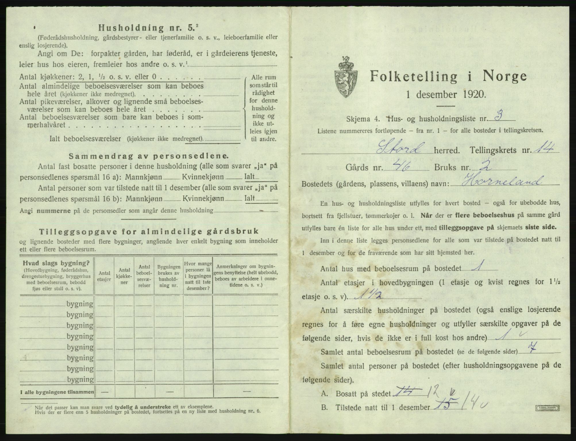 SAB, 1920 census for Stord, 1920, p. 990