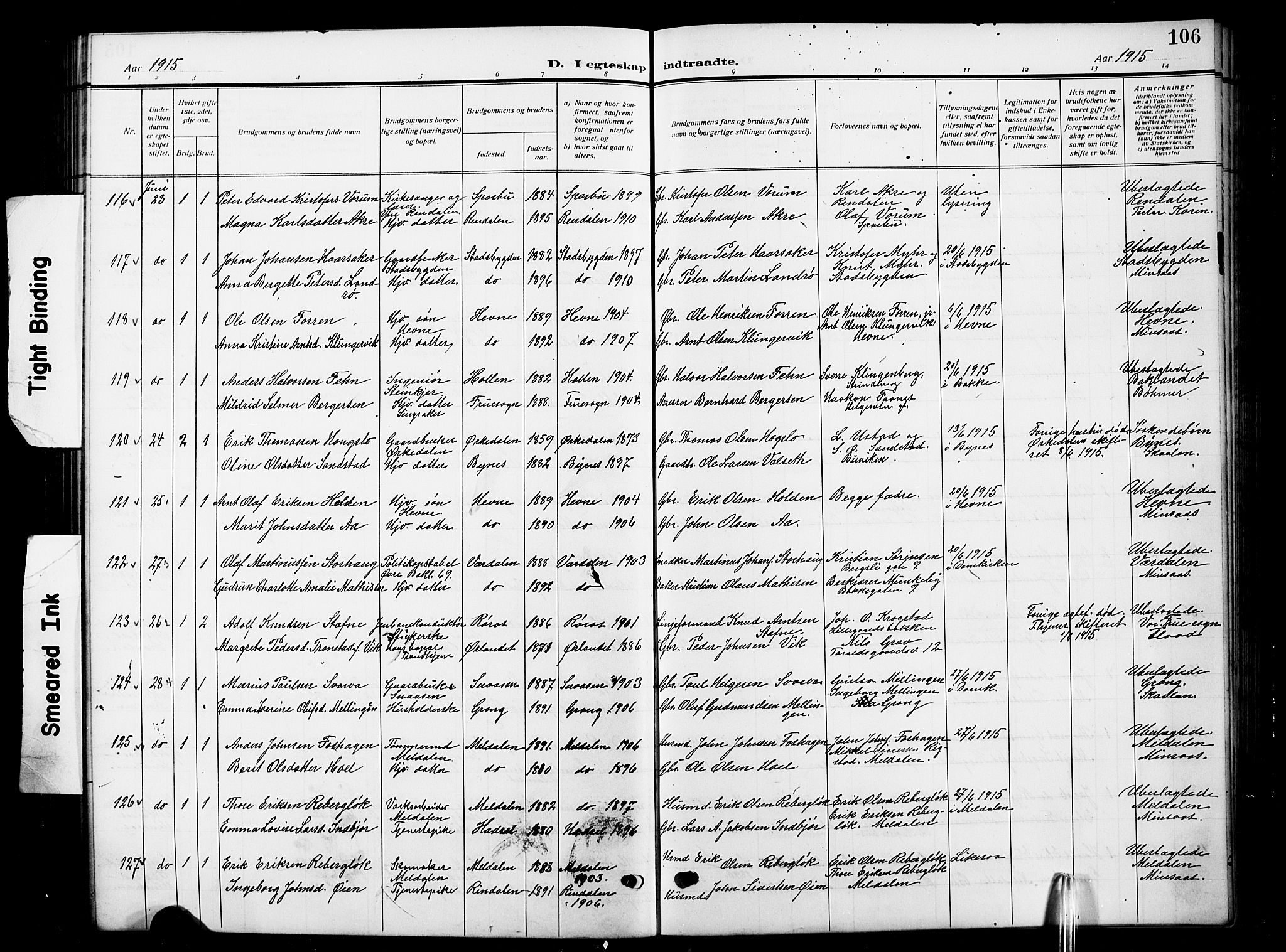 Ministerialprotokoller, klokkerbøker og fødselsregistre - Sør-Trøndelag, SAT/A-1456/601/L0097: Parish register (copy) no. 601C15, 1911-1921, p. 106