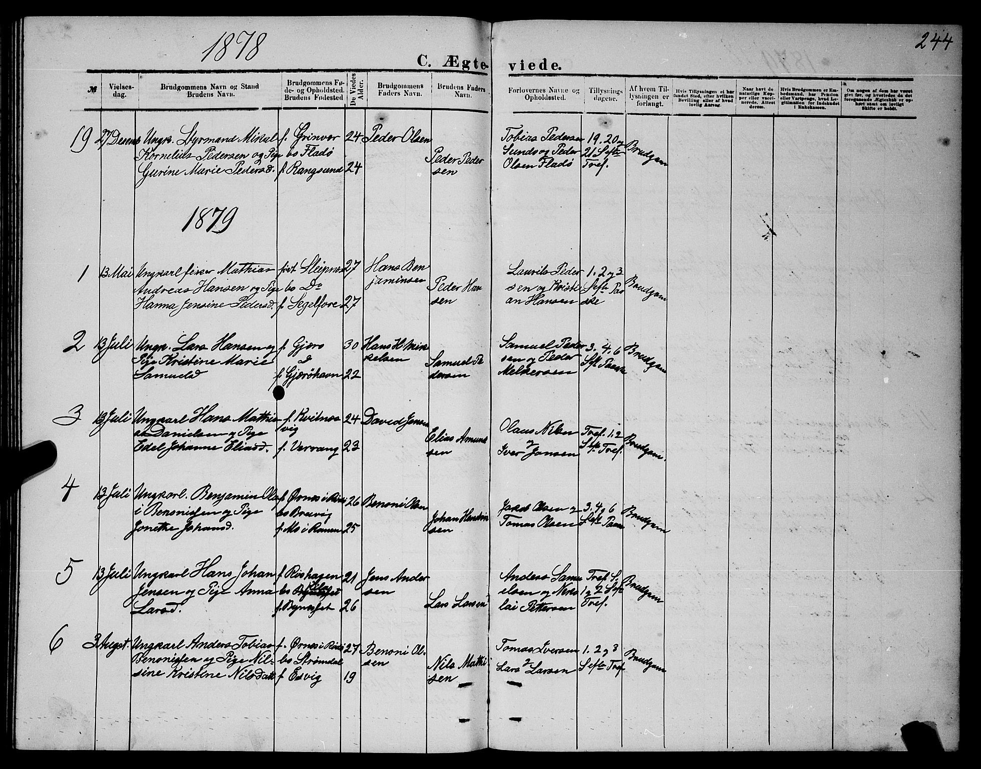 Ministerialprotokoller, klokkerbøker og fødselsregistre - Nordland, SAT/A-1459/841/L0620: Parish register (copy) no. 841C04, 1877-1896, p. 244