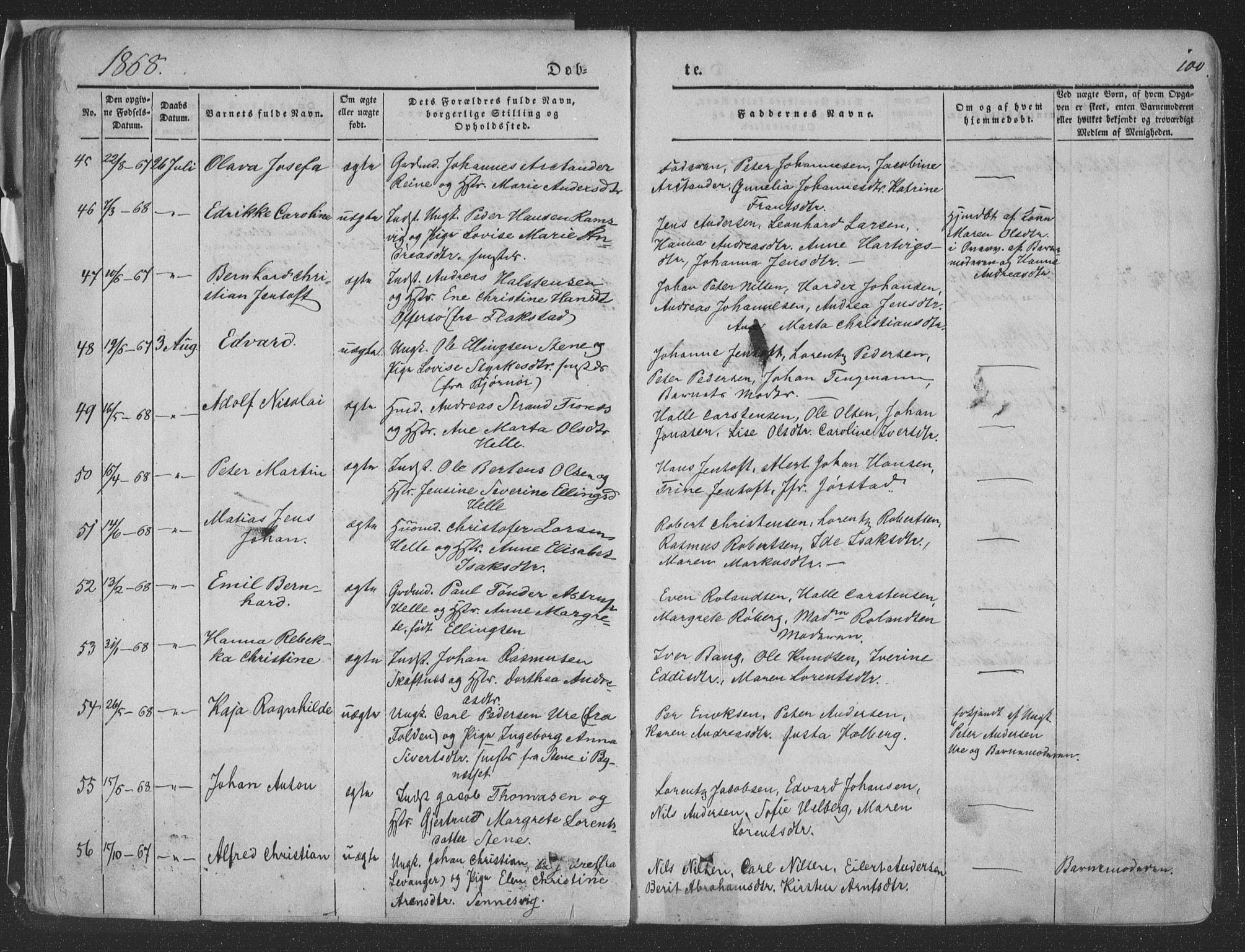 Ministerialprotokoller, klokkerbøker og fødselsregistre - Nordland, SAT/A-1459/881/L1165: Parish register (copy) no. 881C02, 1854-1876, p. 100
