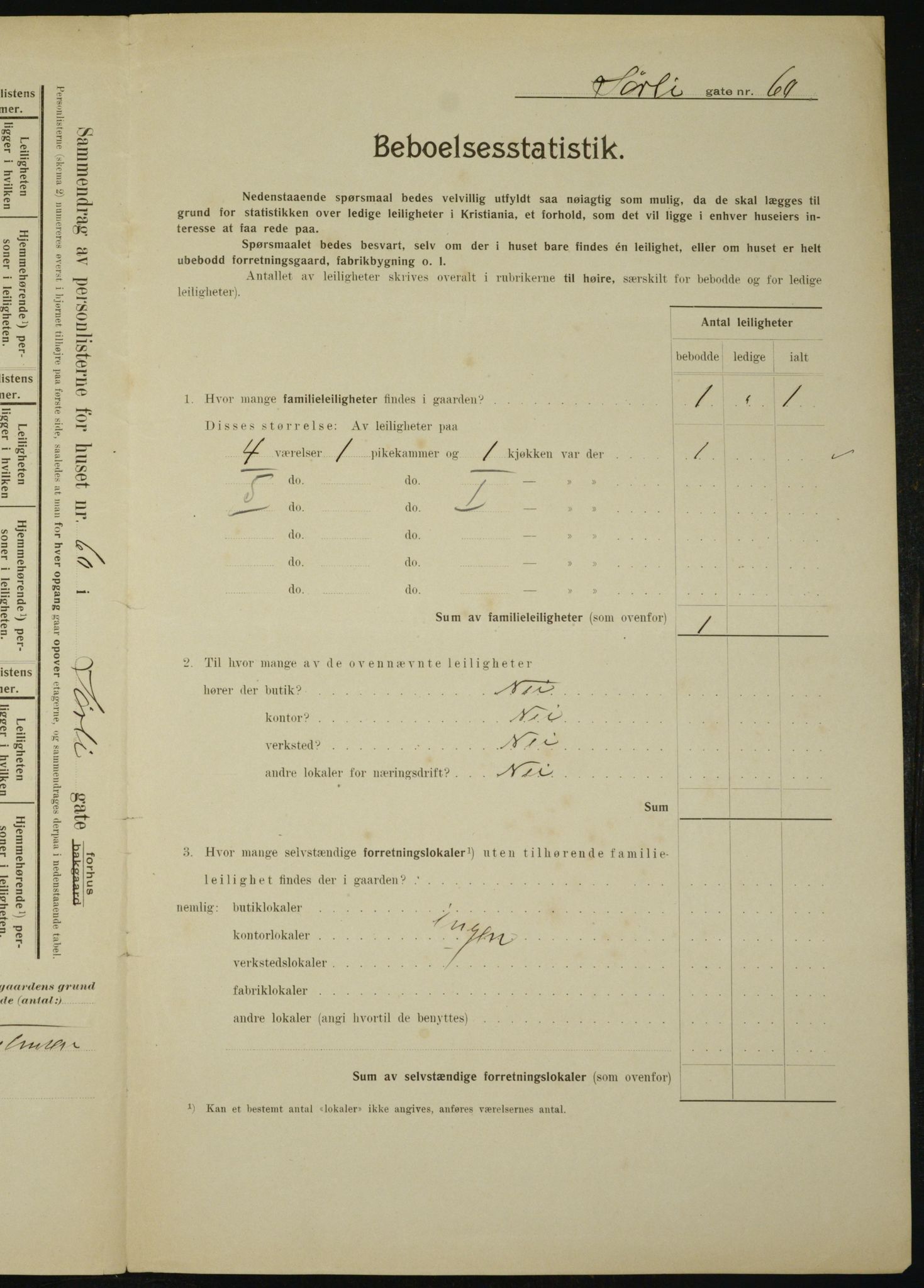 OBA, Municipal Census 1910 for Kristiania, 1910, p. 101494