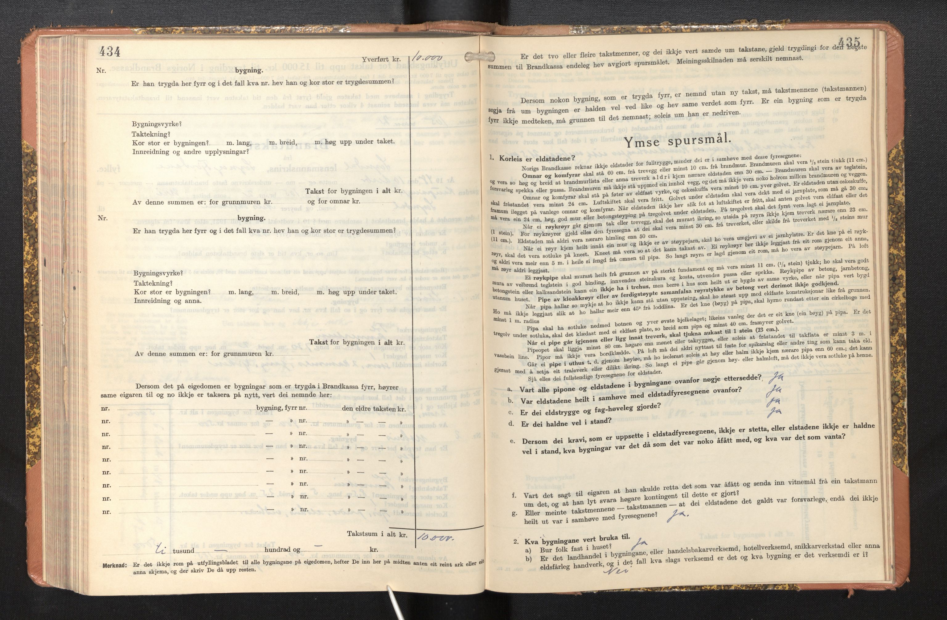 Lensmannen i Sogndal, AV/SAB-A-29901/0012/L0014: Branntakstprotokoll, skjematakst, 1938-1950, p. 434-435