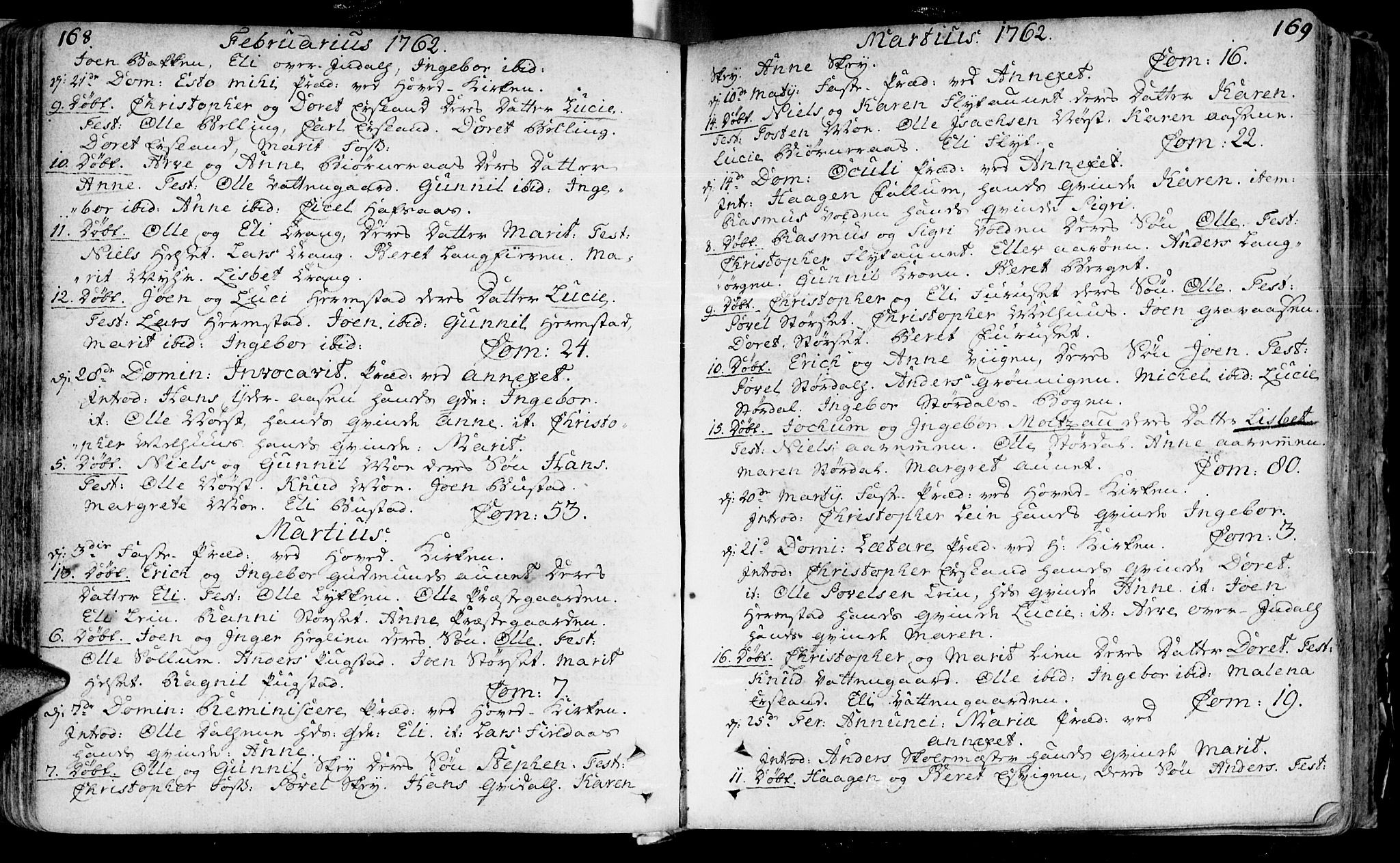 Ministerialprotokoller, klokkerbøker og fødselsregistre - Sør-Trøndelag, SAT/A-1456/646/L0605: Parish register (official) no. 646A03, 1751-1790, p. 168-169