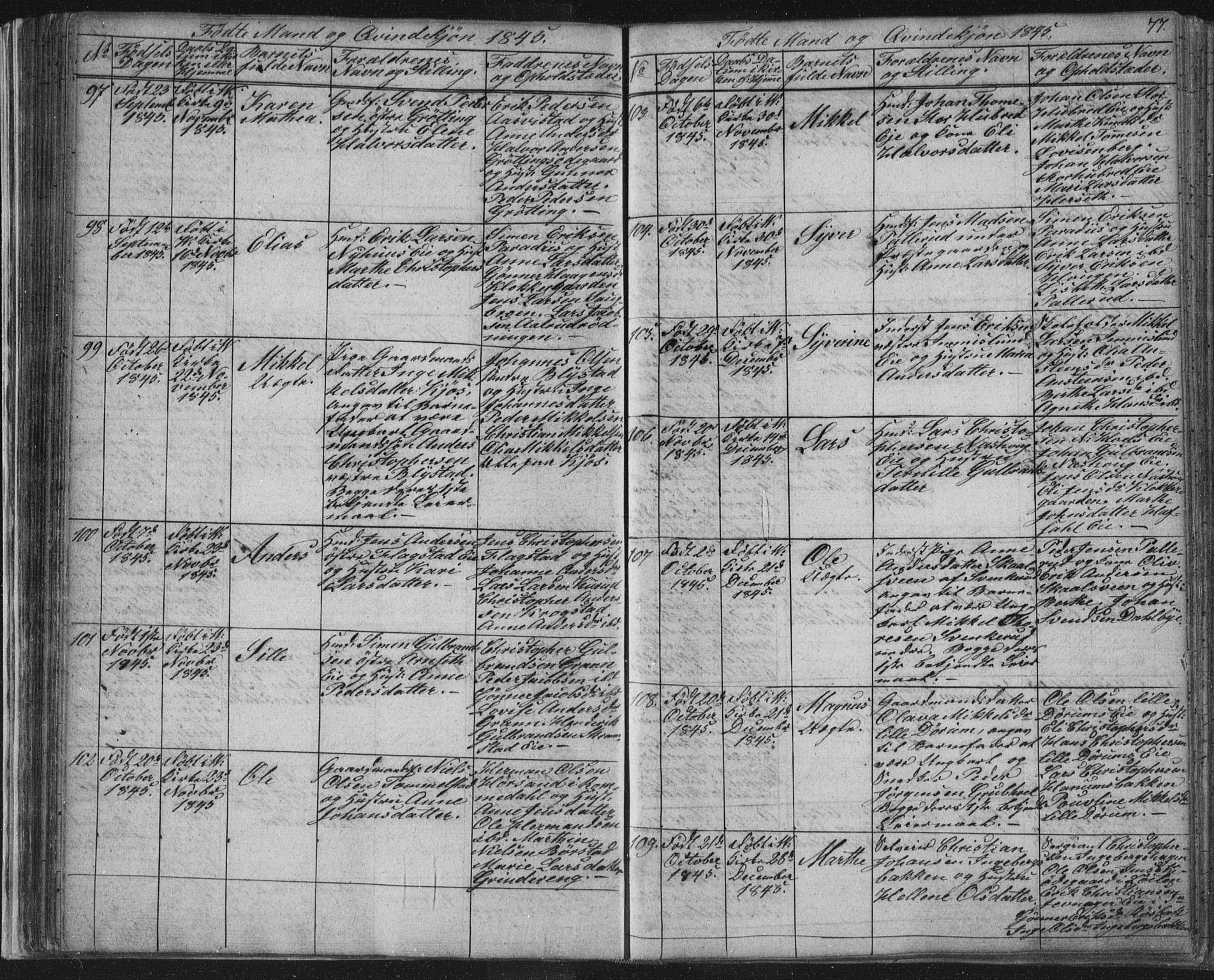 Vang prestekontor, Hedmark, AV/SAH-PREST-008/H/Ha/Hab/L0008: Parish register (copy) no. 8, 1832-1854, p. 77