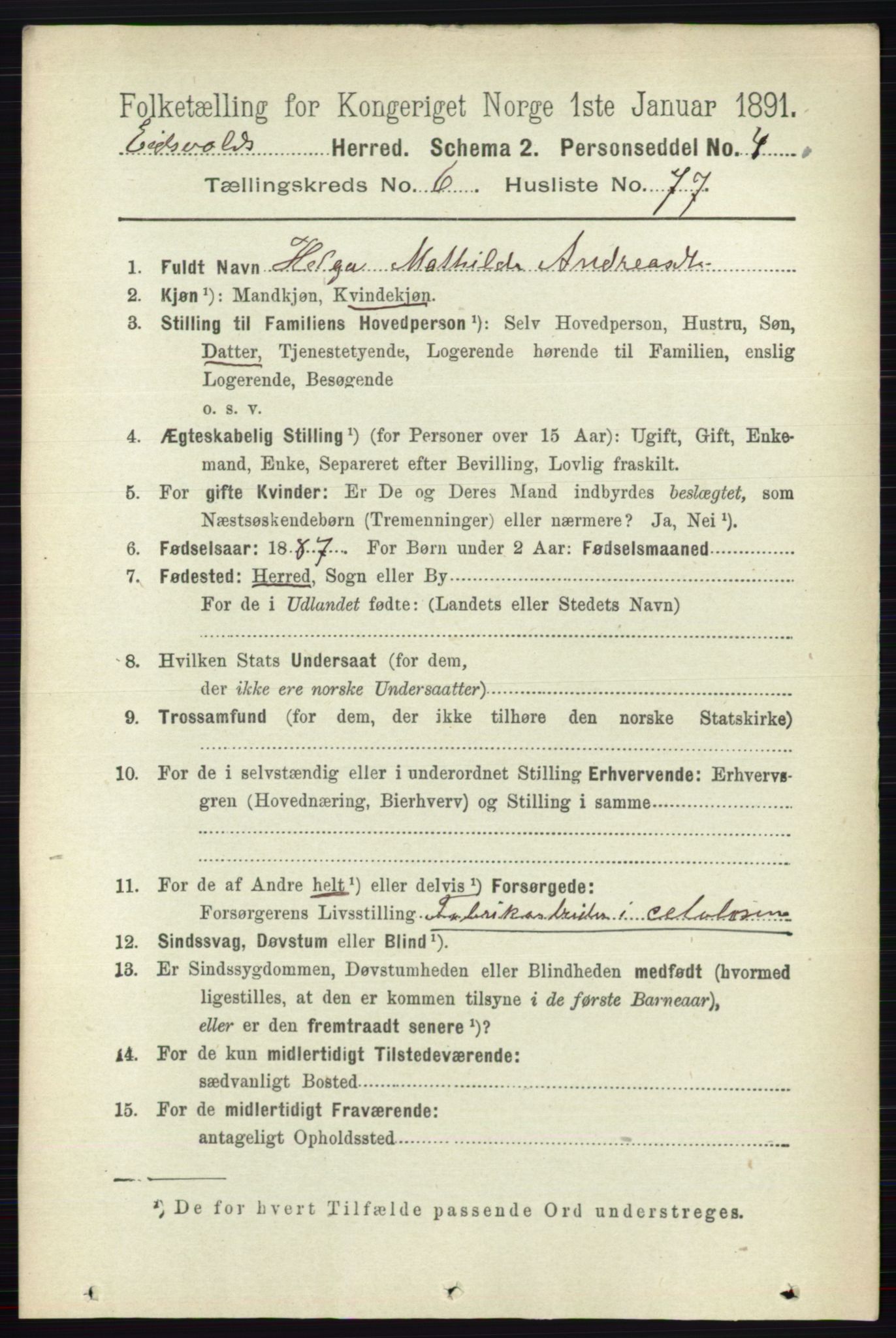 RA, 1891 census for 0237 Eidsvoll, 1891, p. 4233