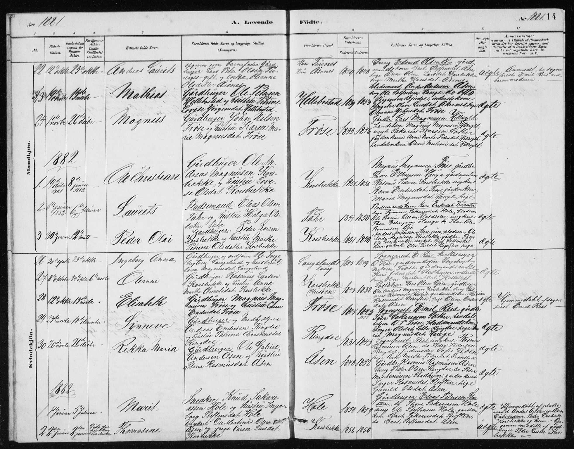 Ministerialprotokoller, klokkerbøker og fødselsregistre - Møre og Romsdal, SAT/A-1454/517/L0230: Parish register (copy) no. 517C03, 1879-1912, p. 14