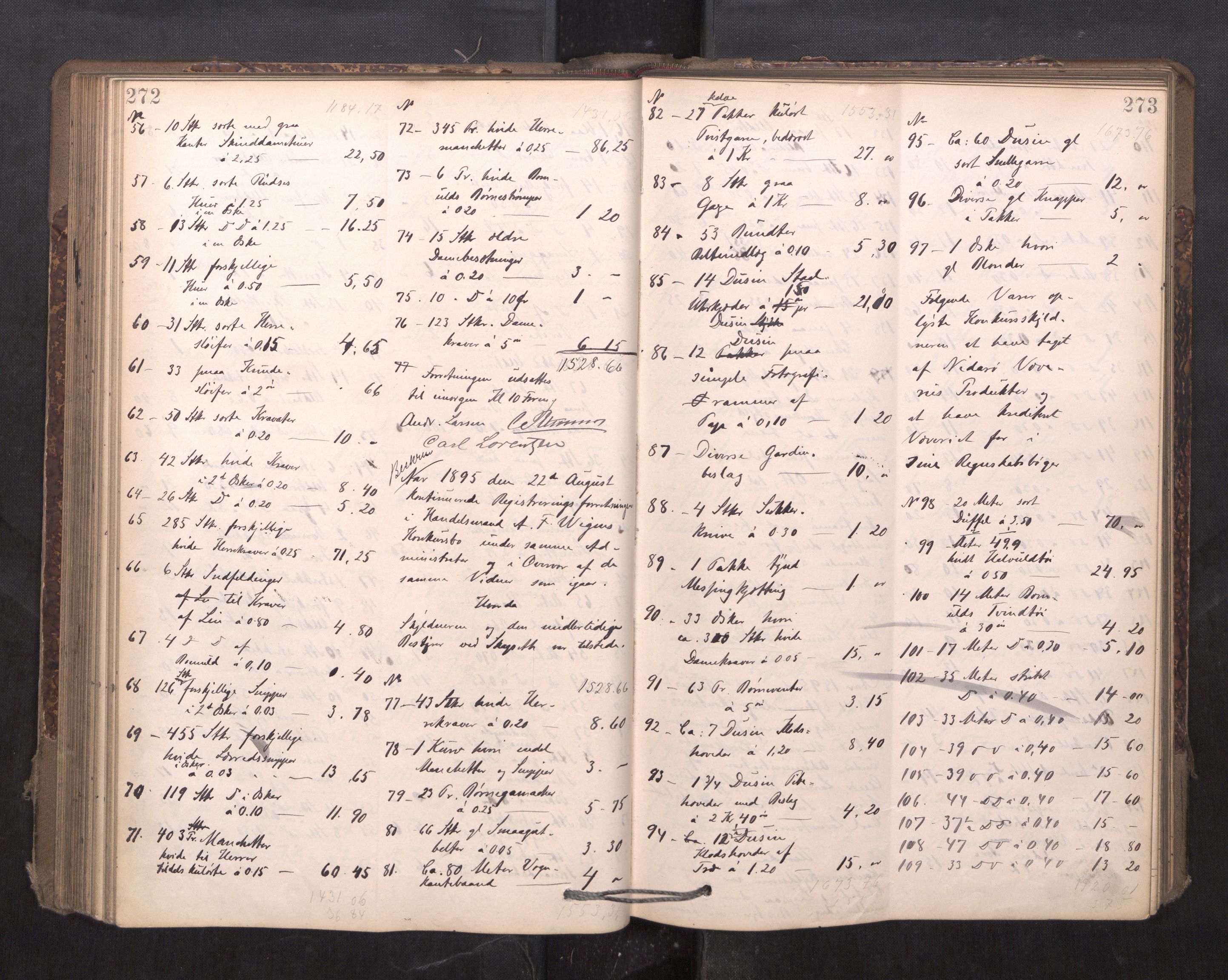 Trondheim byfogd, AV/SAT-A-0003/1/3/3C/L0015: Skifteregistreringsprotokoll - 24/2-21/3 (u/ register), 1893-1899, p. 272-273
