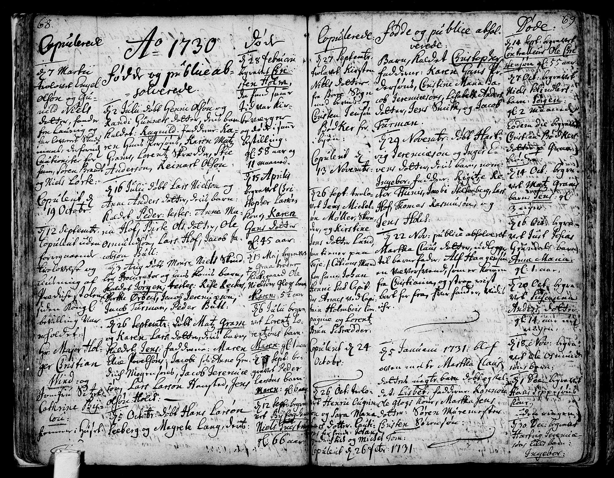 Tønsberg kirkebøker, AV/SAKO-A-330/F/Fb/L0001: Parish register (official) no. II 1, 1690-1796, p. 68-69