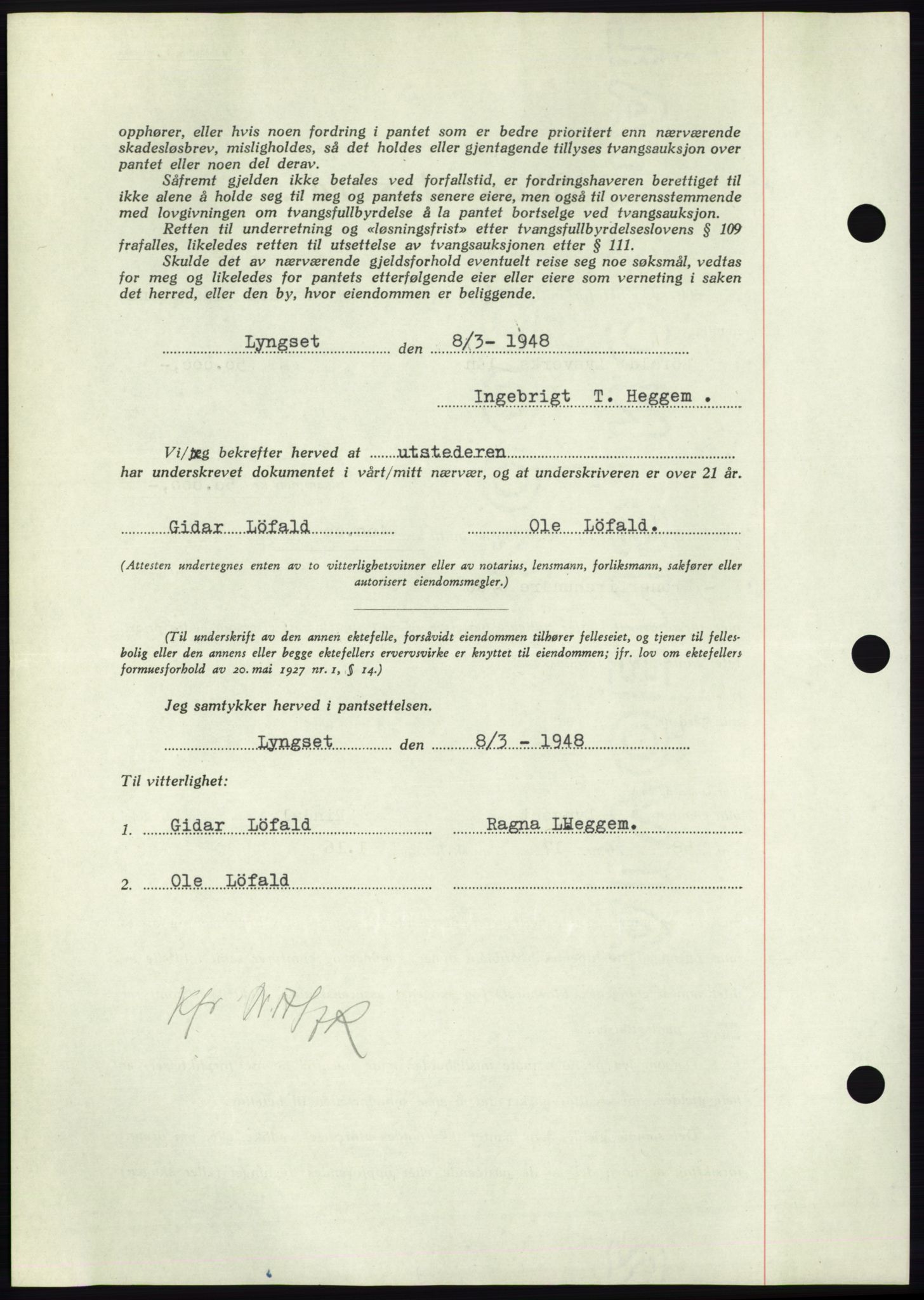 Nordmøre sorenskriveri, AV/SAT-A-4132/1/2/2Ca: Mortgage book no. B99, 1948-1948, Diary no: : 1789/1948