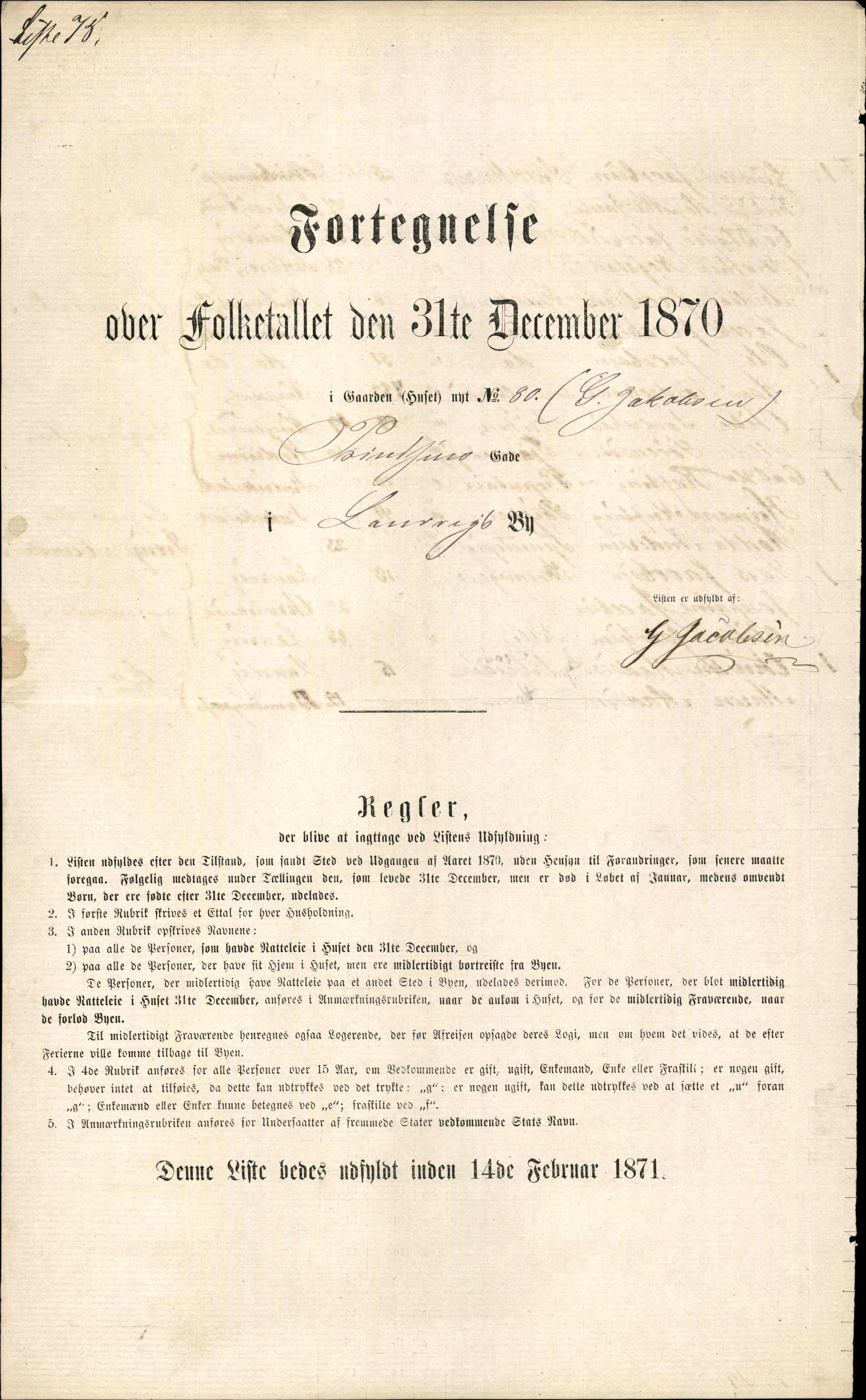 RA, 1870 census for 0707 Larvik, 1870, p. 167