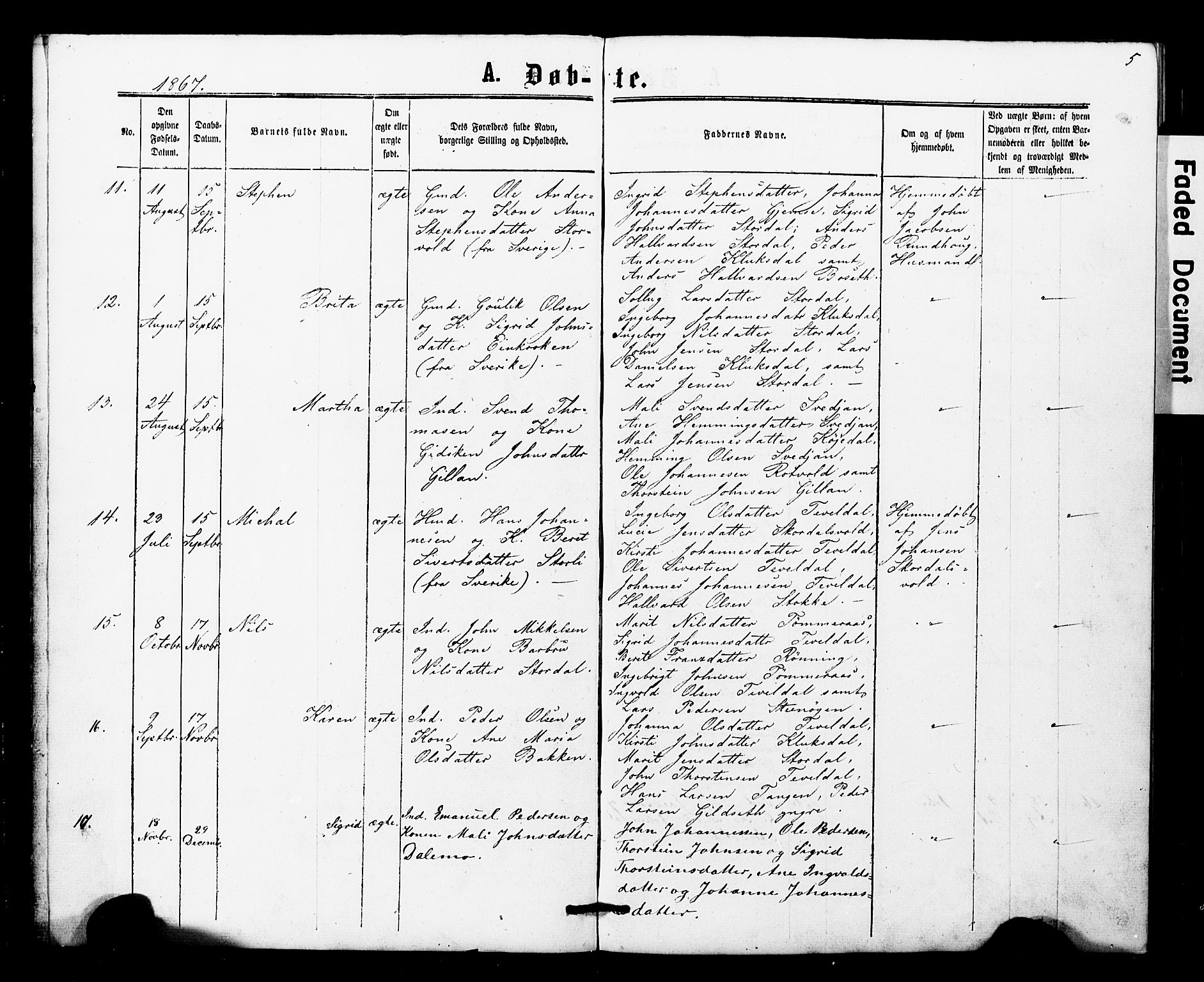 Ministerialprotokoller, klokkerbøker og fødselsregistre - Nord-Trøndelag, SAT/A-1458/707/L0052: Parish register (copy) no. 707C01, 1864-1897, p. 5