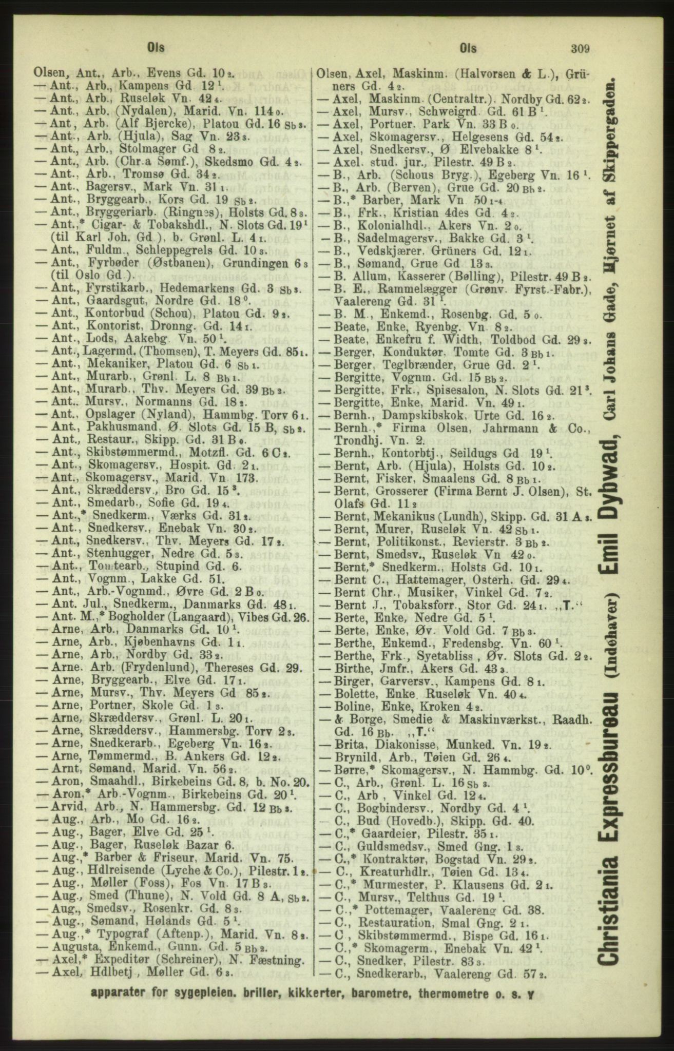 Kristiania/Oslo adressebok, PUBL/-, 1886, p. 309