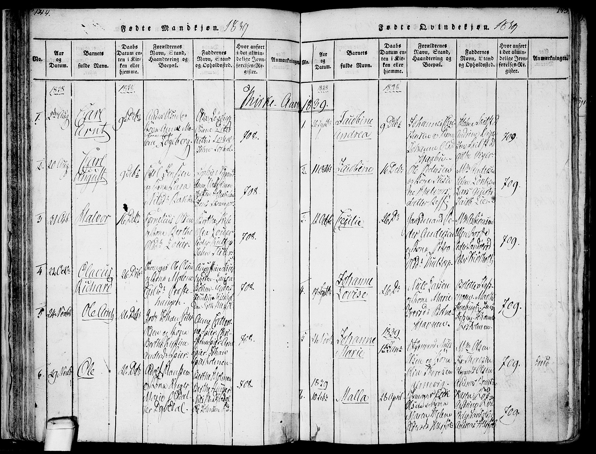 Hvaler prestekontor Kirkebøker, SAO/A-2001/F/Fa/L0005: Parish register (official) no. I 5, 1816-1845, p. 144-145