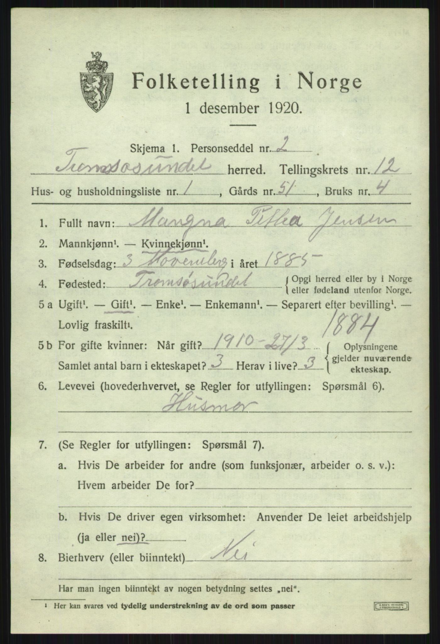 SATØ, 1920 census for Tromsøysund, 1920, p. 7574