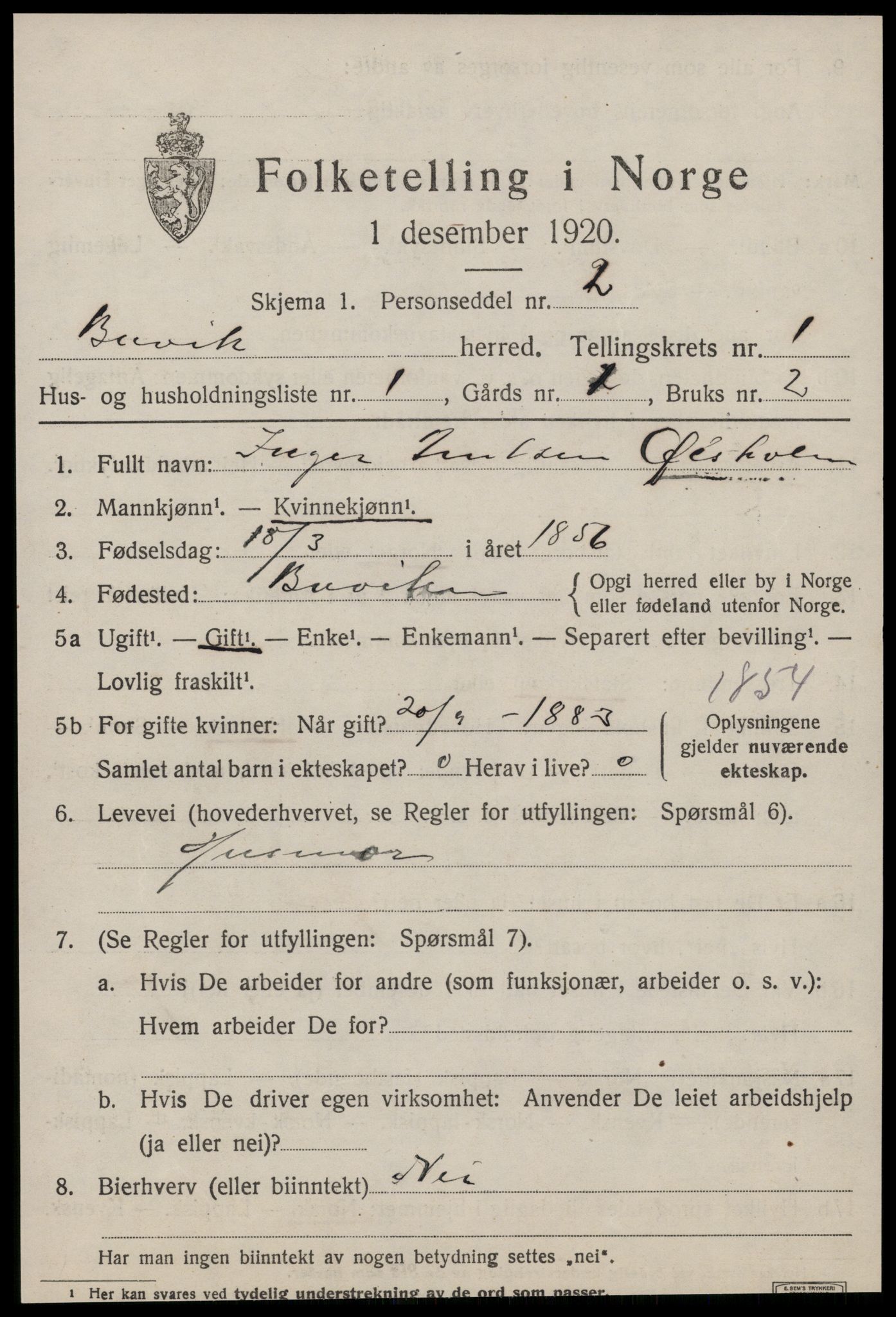 SAT, 1920 census for Buvik, 1920, p. 302