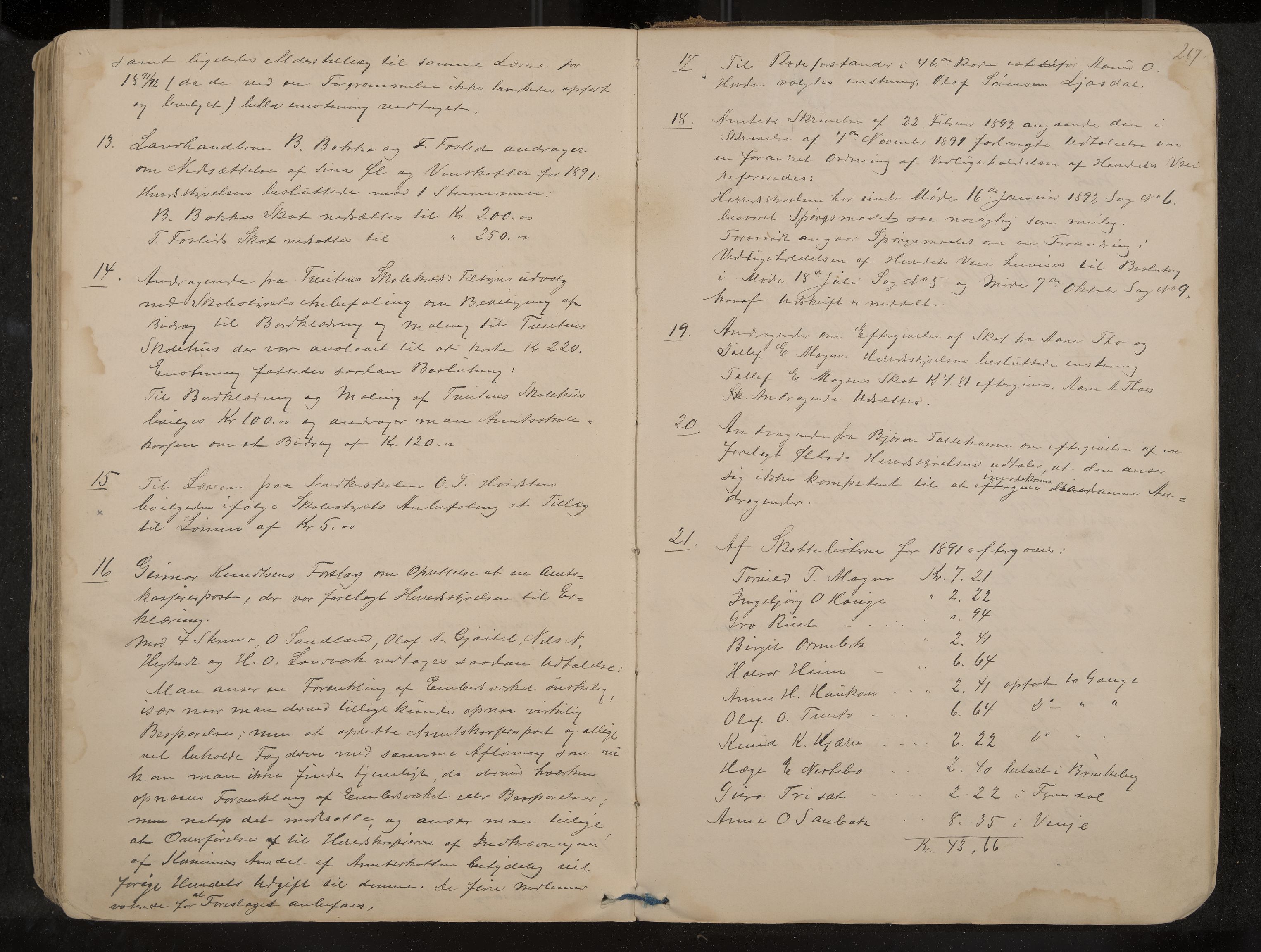 Lårdal formannskap og sentraladministrasjon, IKAK/0833021/A/L0002: Møtebok, 1865-1893, p. 267