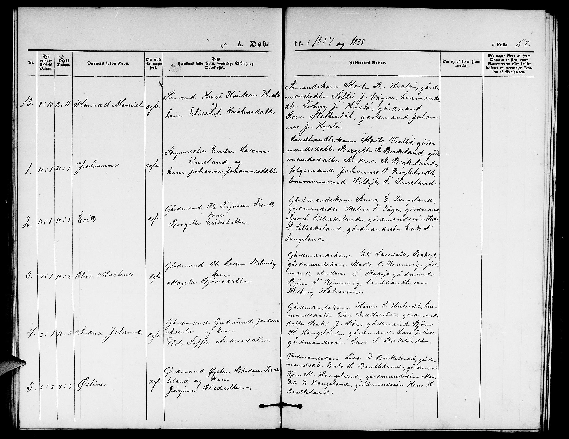 Vikedal sokneprestkontor, SAST/A-101840/01/V: Parish register (copy) no. B 4, 1868-1890, p. 62