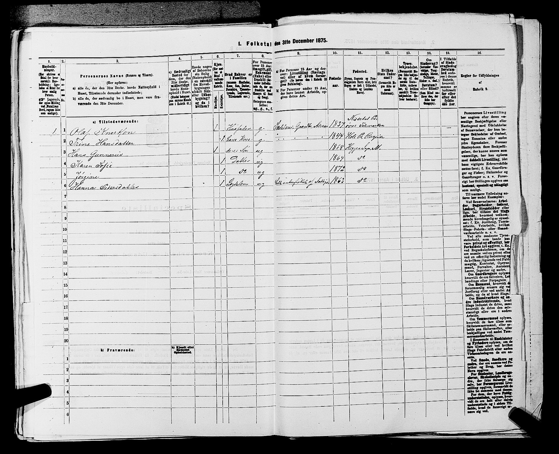 SAKO, 1875 census for 0623P Modum, 1875, p. 307