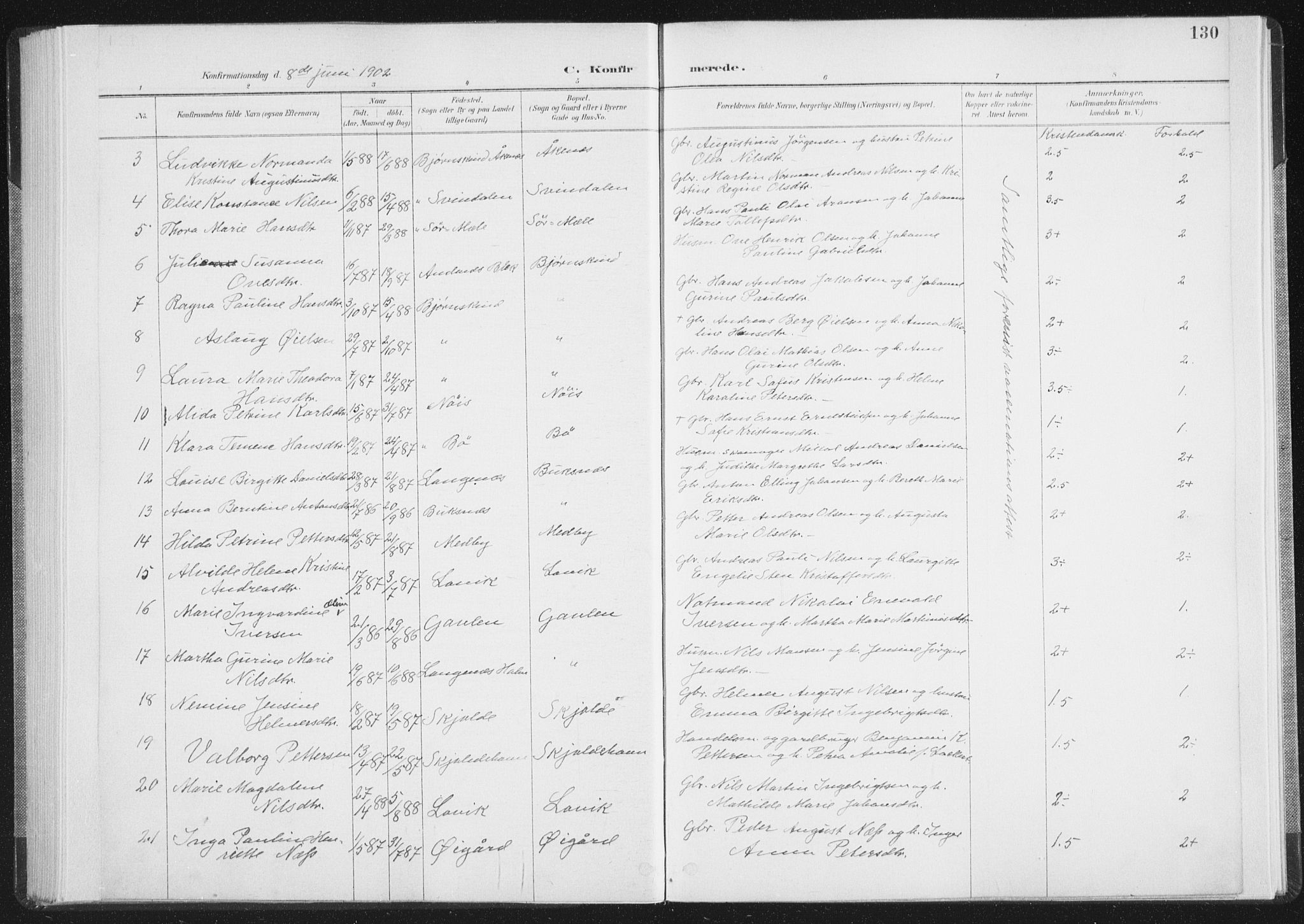 Ministerialprotokoller, klokkerbøker og fødselsregistre - Nordland, AV/SAT-A-1459/898/L1422: Parish register (official) no. 898A02, 1887-1908, p. 130