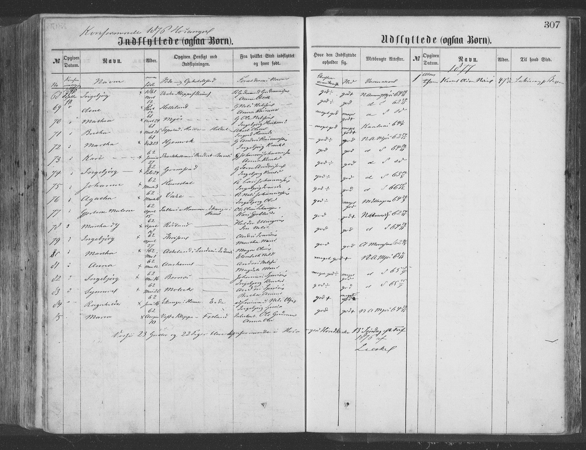 Hosanger sokneprestembete, SAB/A-75801/H/Haa: Parish register (official) no. A 9, 1864-1876, p. 307
