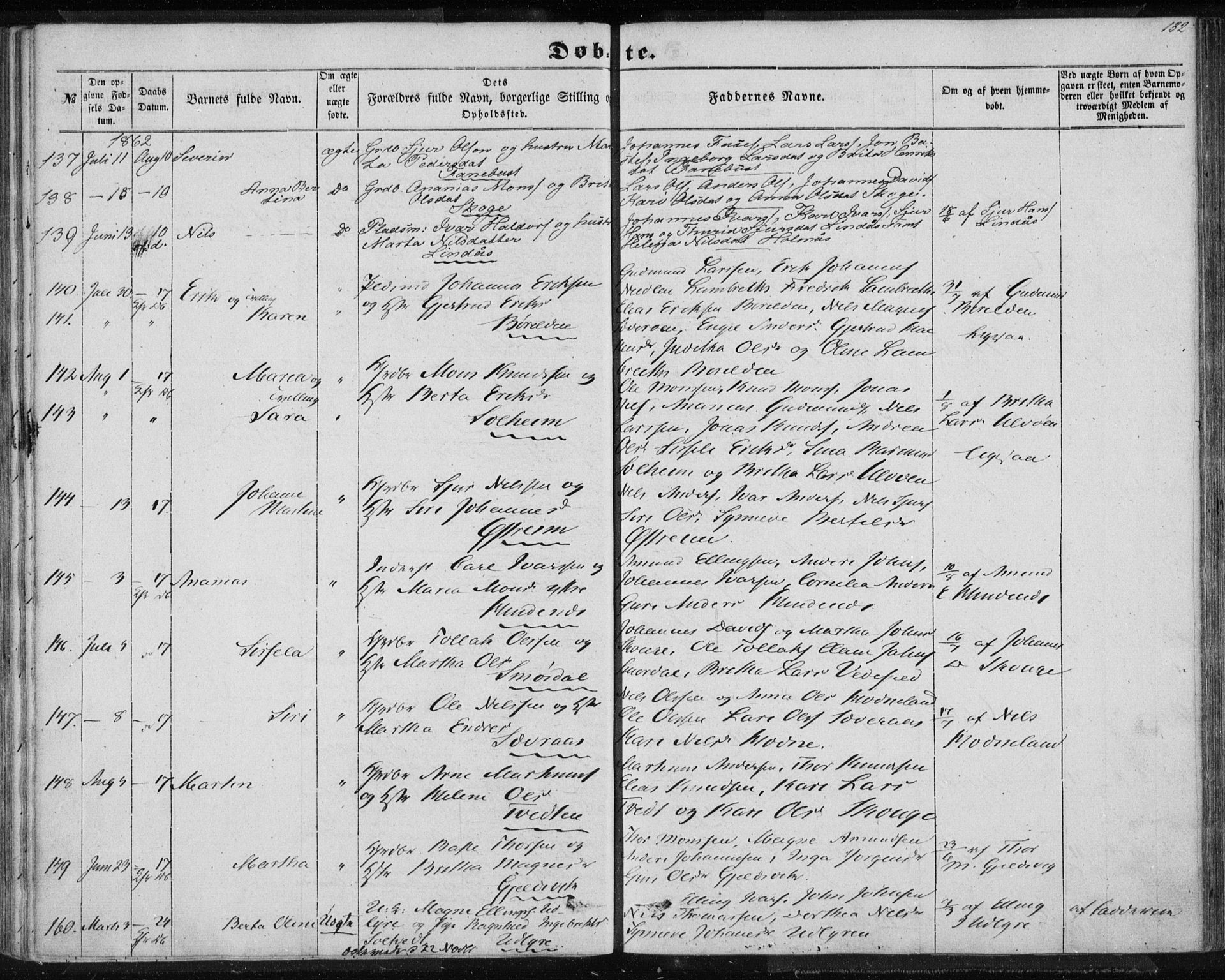 Lindås Sokneprestembete, AV/SAB-A-76701/H/Haa/Haaa/L0011: Parish register (official) no. A 11, 1854-1869, p. 132