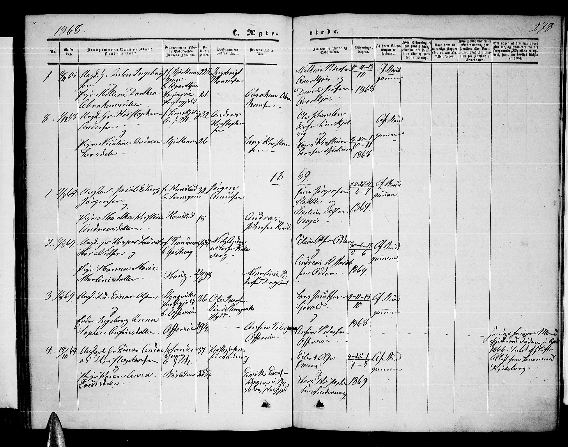 Ministerialprotokoller, klokkerbøker og fødselsregistre - Nordland, AV/SAT-A-1459/872/L1046: Parish register (copy) no. 872C02, 1852-1879, p. 278