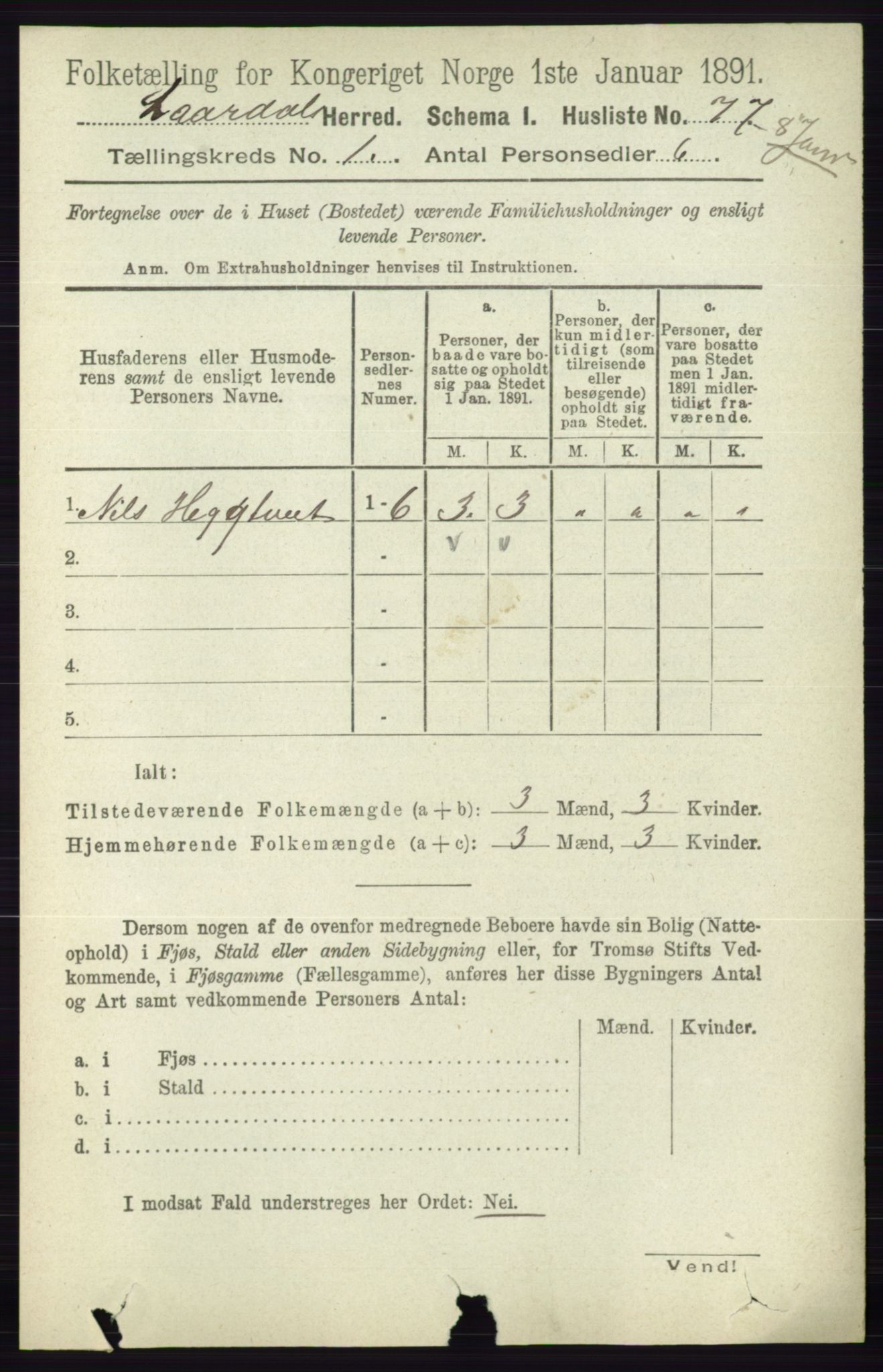 RA, 1891 census for 0833 Lårdal, 1891, p. 94