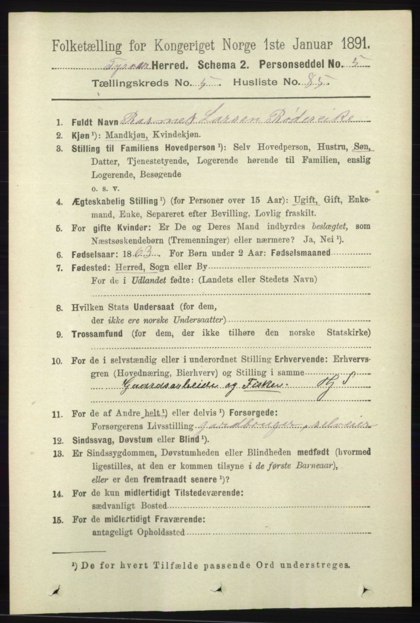 RA, 1891 census for 1146 Tysvær, 1891, p. 2283