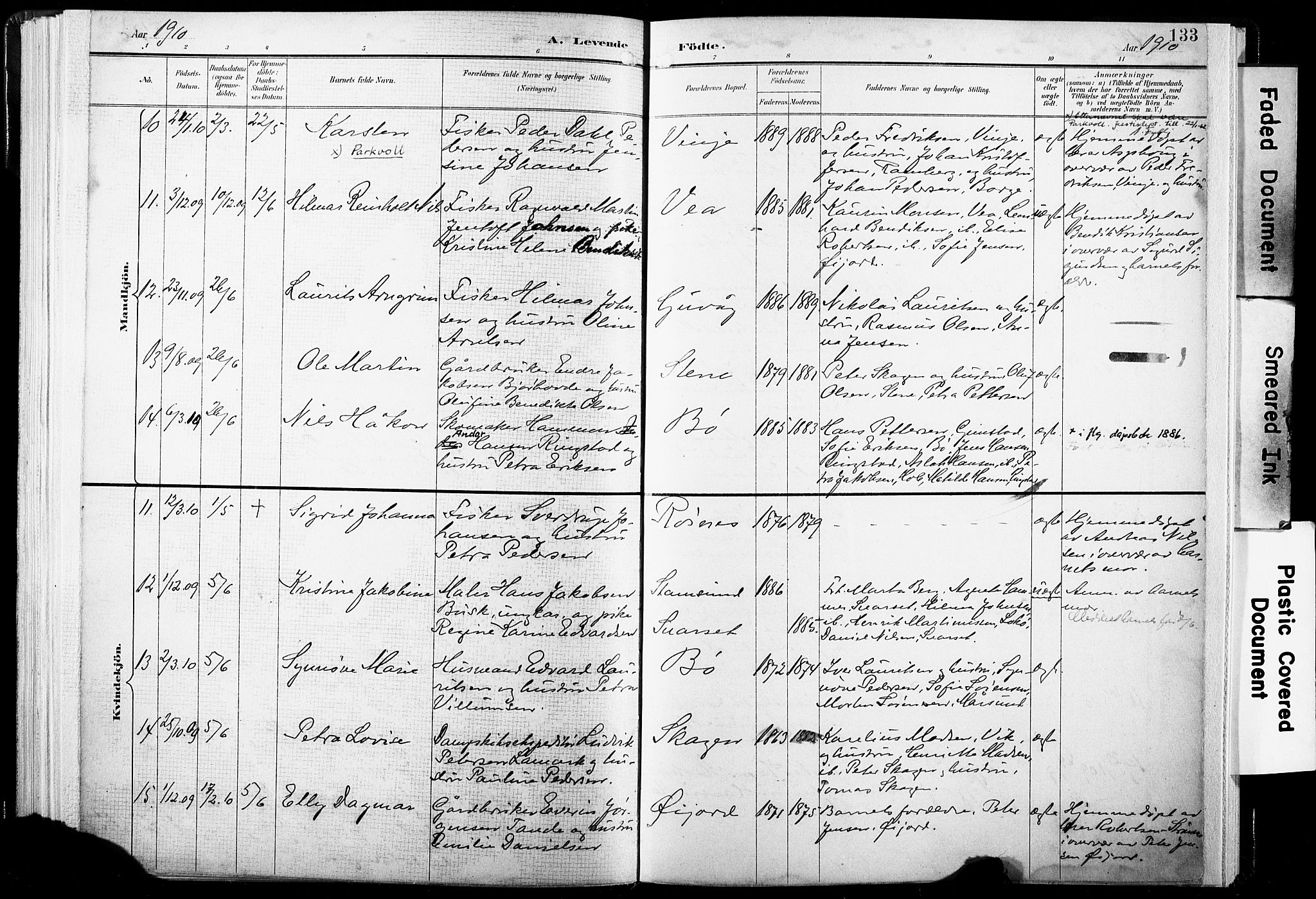 Ministerialprotokoller, klokkerbøker og fødselsregistre - Nordland, SAT/A-1459/891/L1304: Parish register (official) no. 891A09, 1895-1921, p. 133