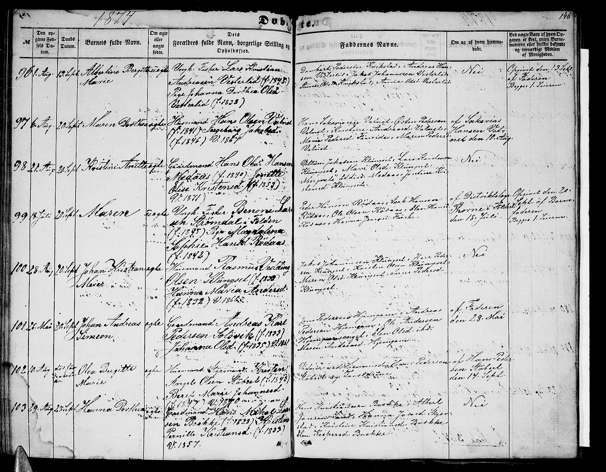 Ministerialprotokoller, klokkerbøker og fødselsregistre - Nordland, AV/SAT-A-1459/852/L0753: Parish register (copy) no. 852C04, 1856-1877, p. 146