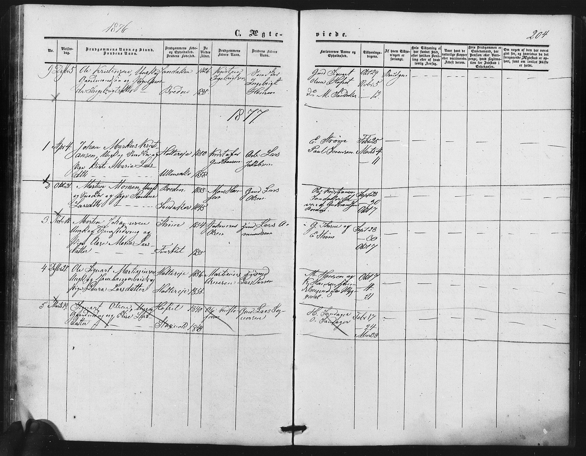 Nes prestekontor Kirkebøker, SAO/A-10410/F/Fb/L0001: Parish register (official) no. II 1, 1859-1882, p. 204