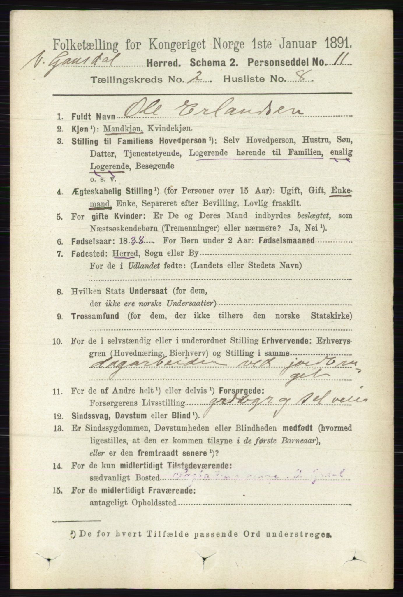 RA, 1891 census for 0523 Vestre Gausdal, 1891, p. 572